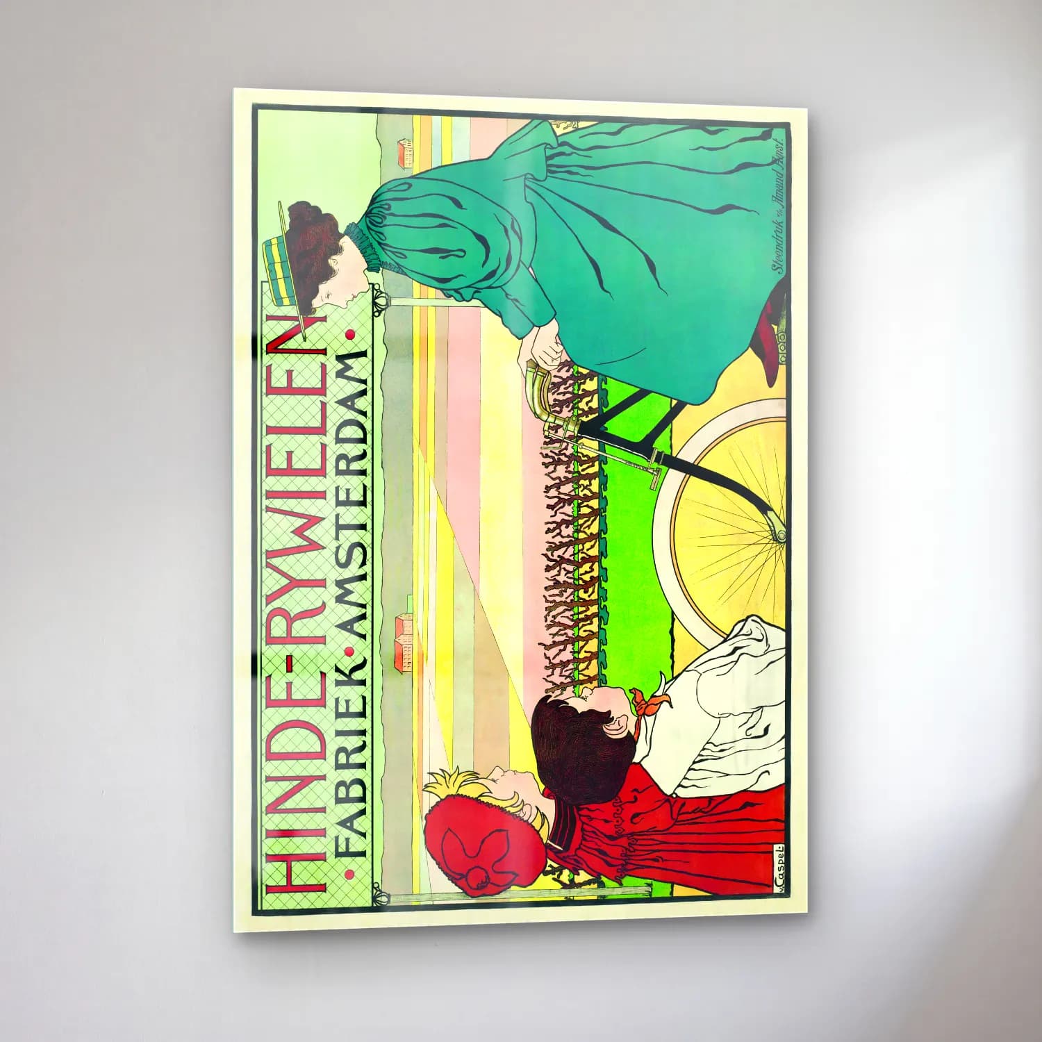 Vintage Poster Bisiklet – Yeşil Tonlar cam tablo — sol açıdan görünüm