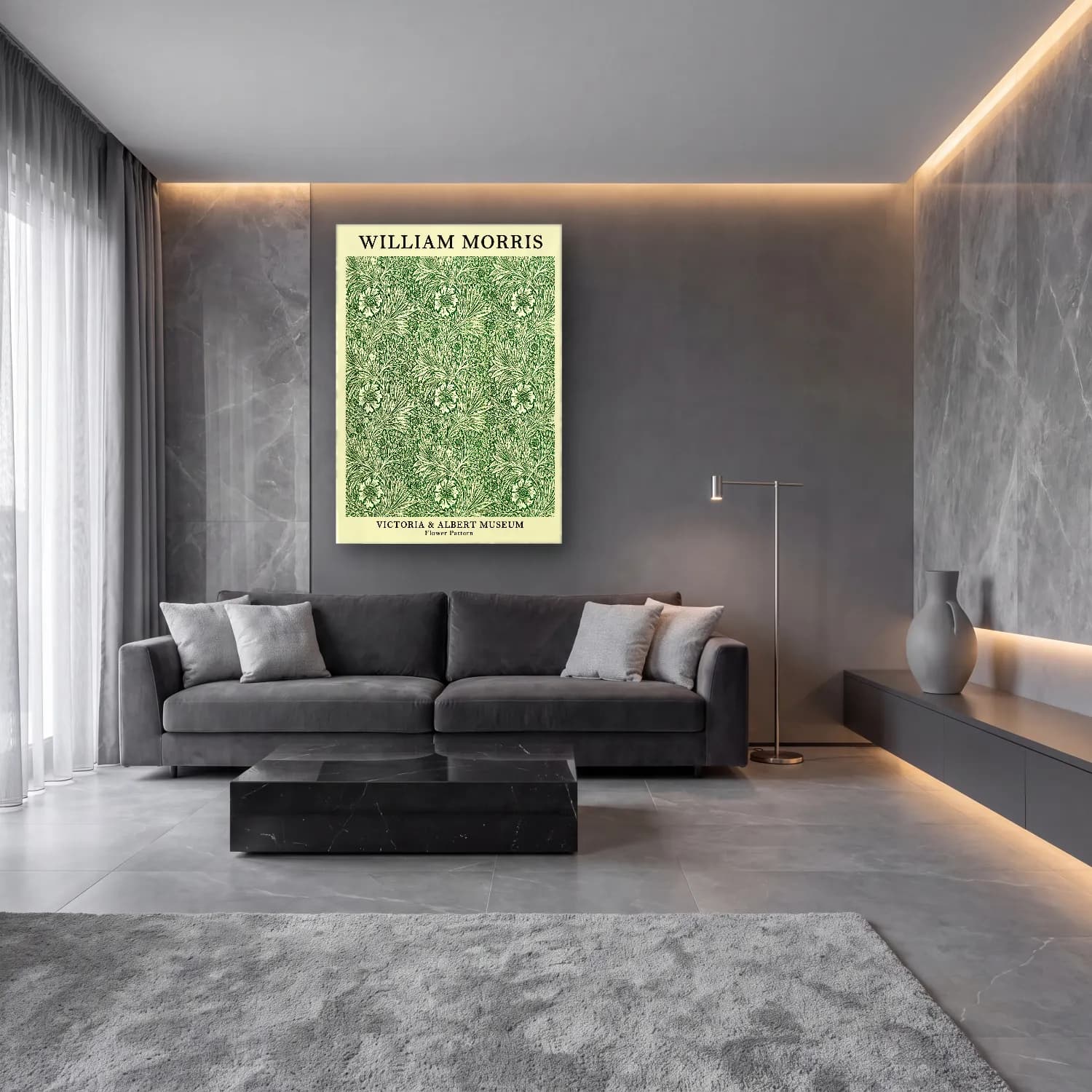 Botanik İllüstrasyon Çiçek Deseni No. 145 cam tablo — lüks salon duvarında