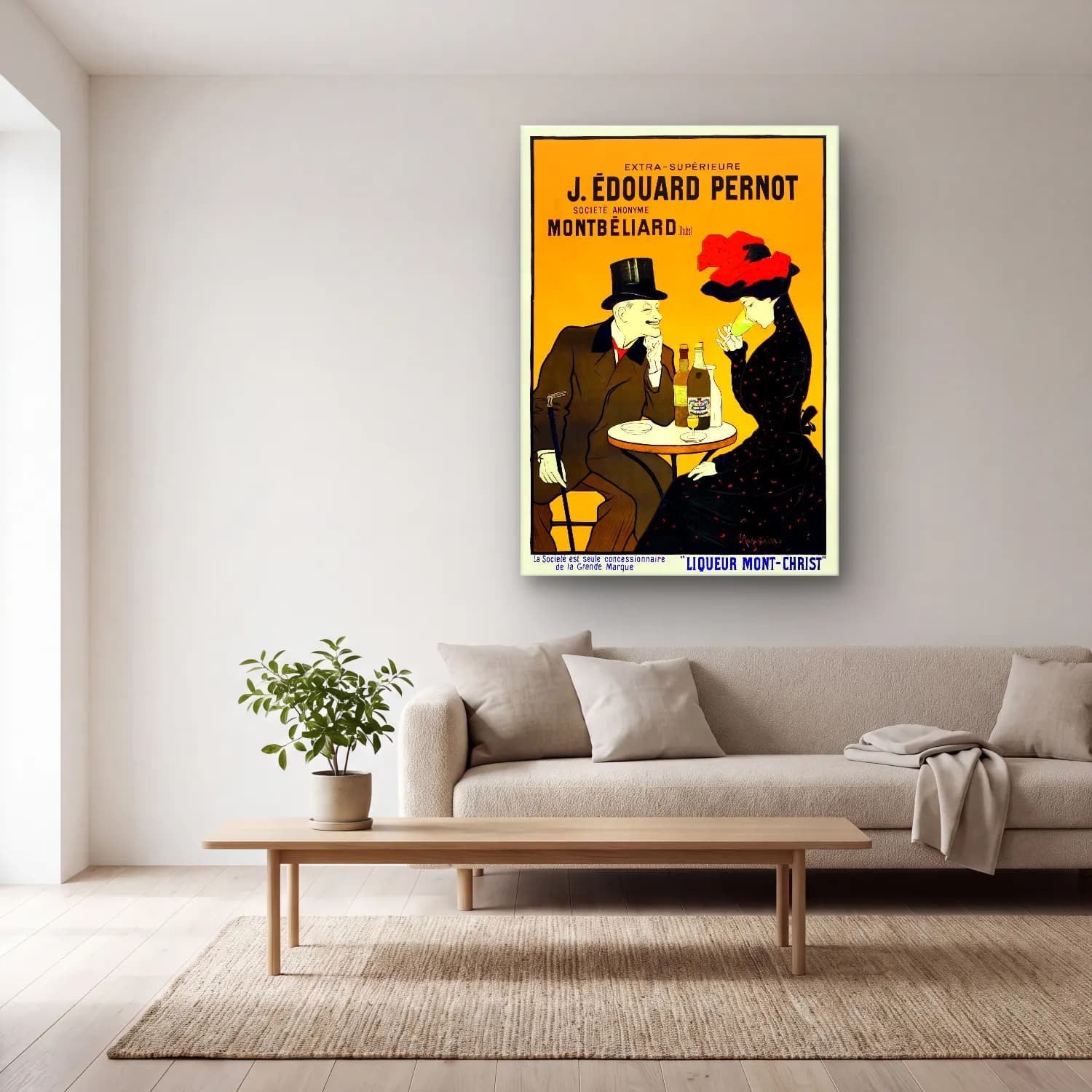 Vintage Poster Şampanya – Turuncu Tonlar cam tablo — açık renk salonda
