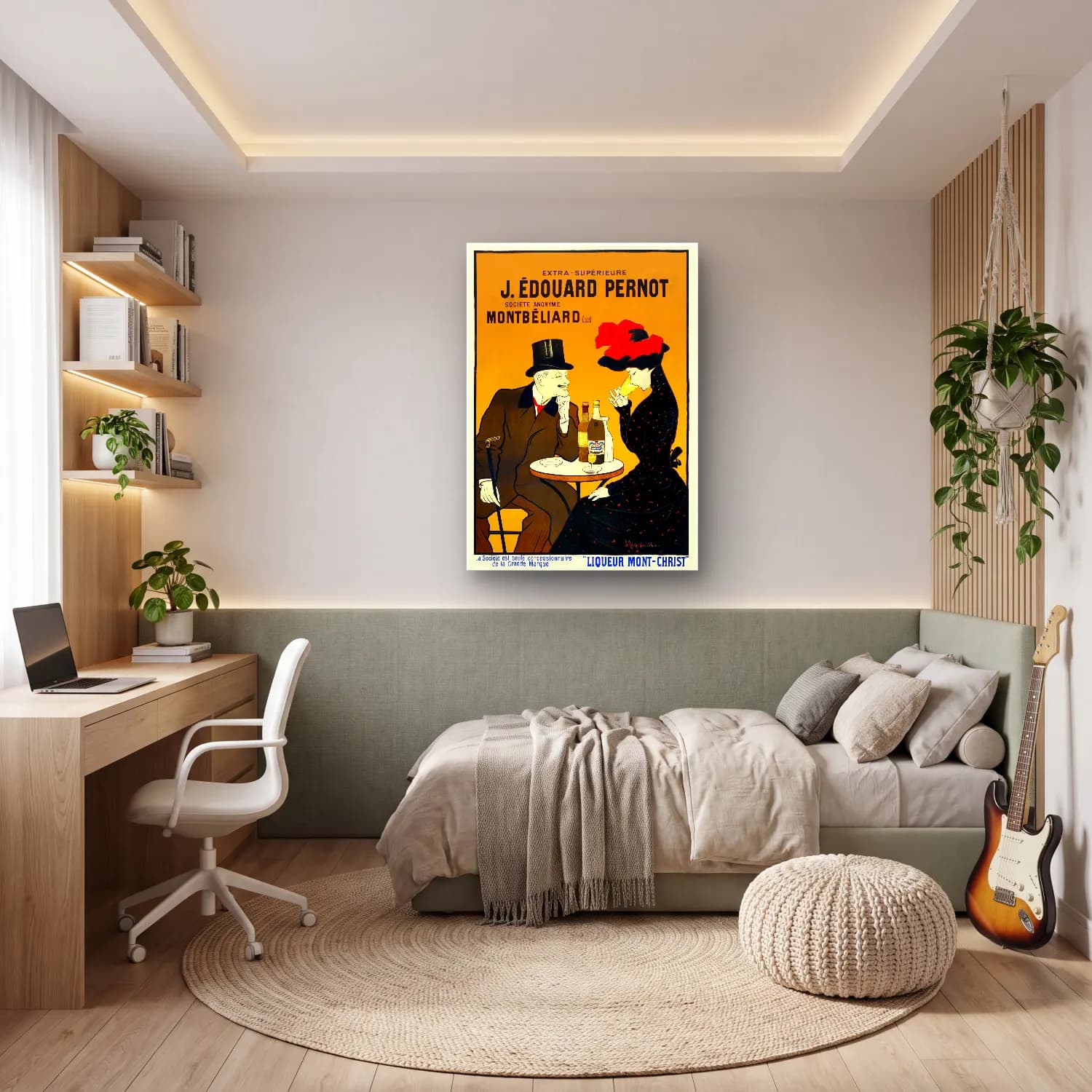 Vintage Poster Şampanya – Turuncu Tonlar cam tablo — genç odasında