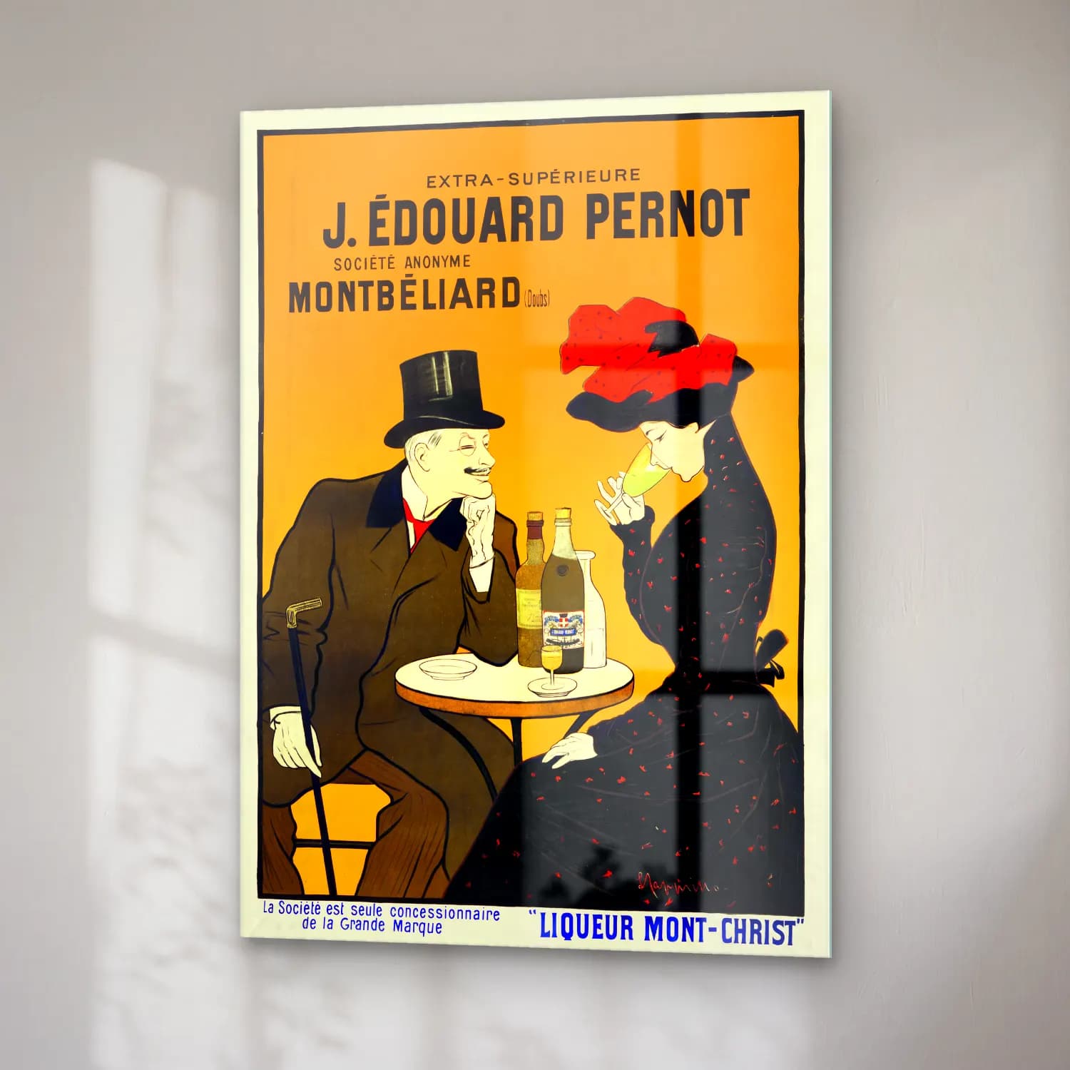 Vintage Poster Şampanya – Turuncu Tonlar cam tablo — sağ açıdan görünüm