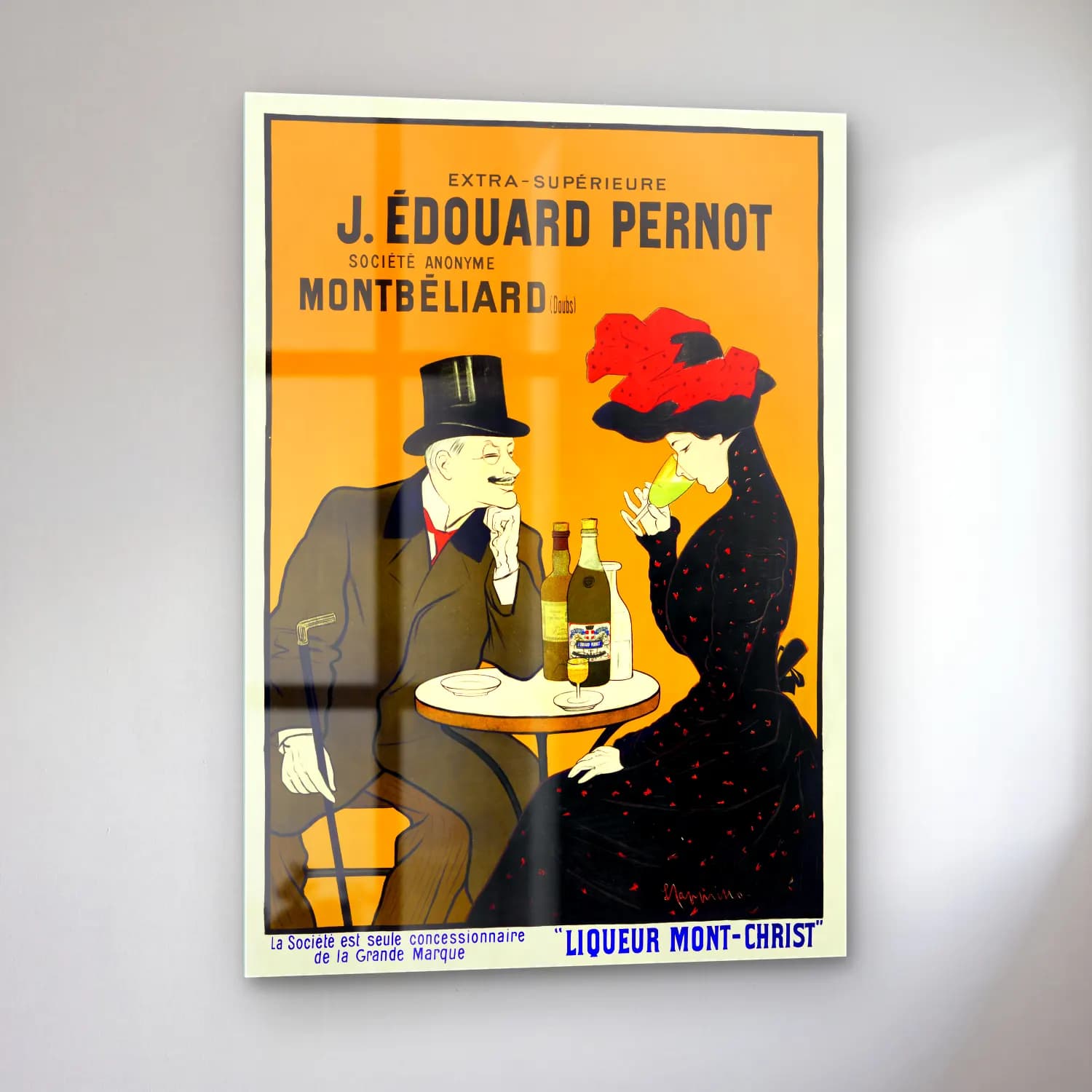 Vintage Poster Şampanya – Turuncu Tonlar cam tablo — sol açıdan görünüm