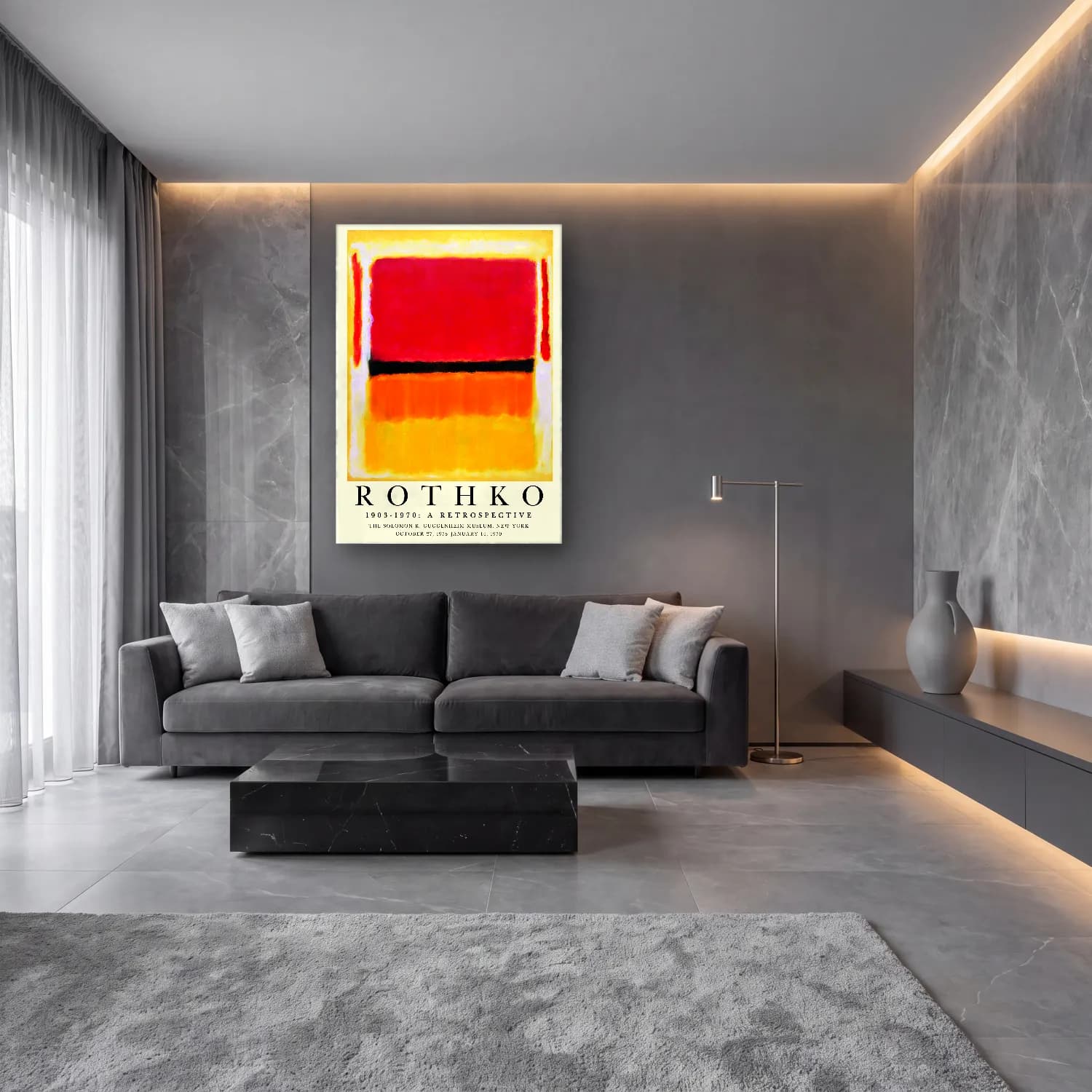Bauhaus Renk Alanları No. 5 cam tablo — lüks salon duvarında