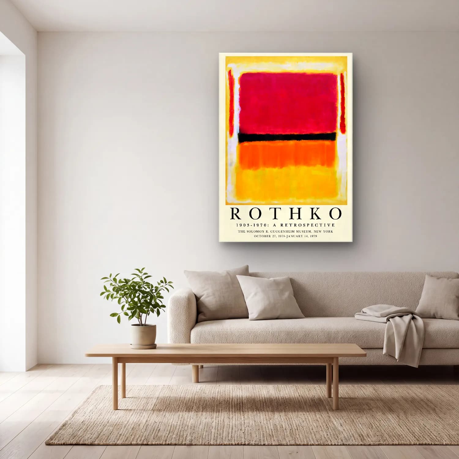 Bauhaus Renk Alanları No. 5 cam tablo — açık renk salonda