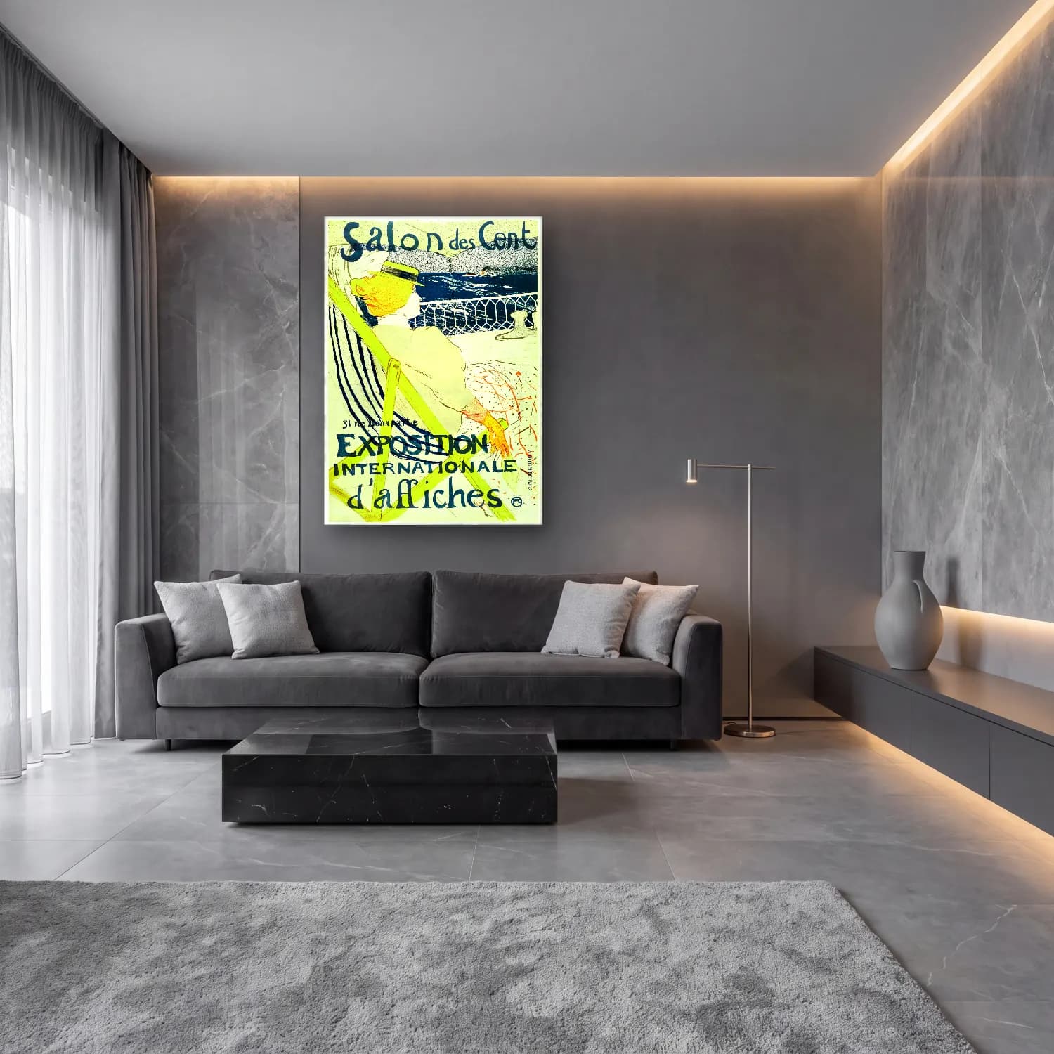 Vintage Poster Şapkalı Kadın No. 8 cam tablo — lüks salon duvarında