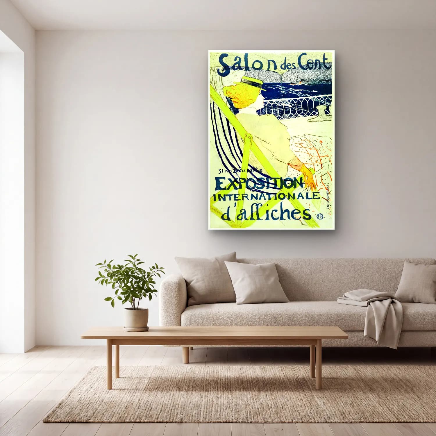 Vintage Poster Şapkalı Kadın No. 8 cam tablo — açık renk salonda