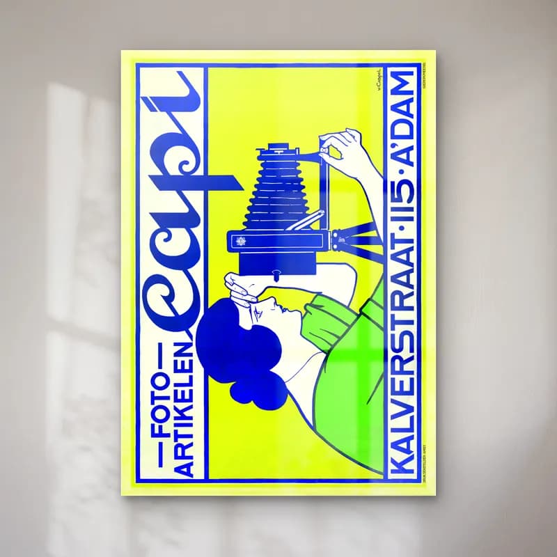 Vintage Poster Fotoğraf Makinesi – Sarı Tonlar cam tablo — Vintage Poster Fotoğraf Makinesi – Sarı Tonlar — vintage poster fotoğraf makinesi