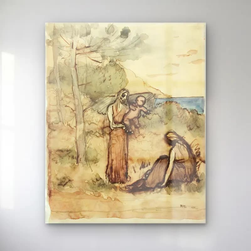 Suluboya Mitolojik Sahne – Bej Tonlar cam tablo — Suluboya Mitolojik Sahne – Bej Tonlar — suluboya mitolojik sahne