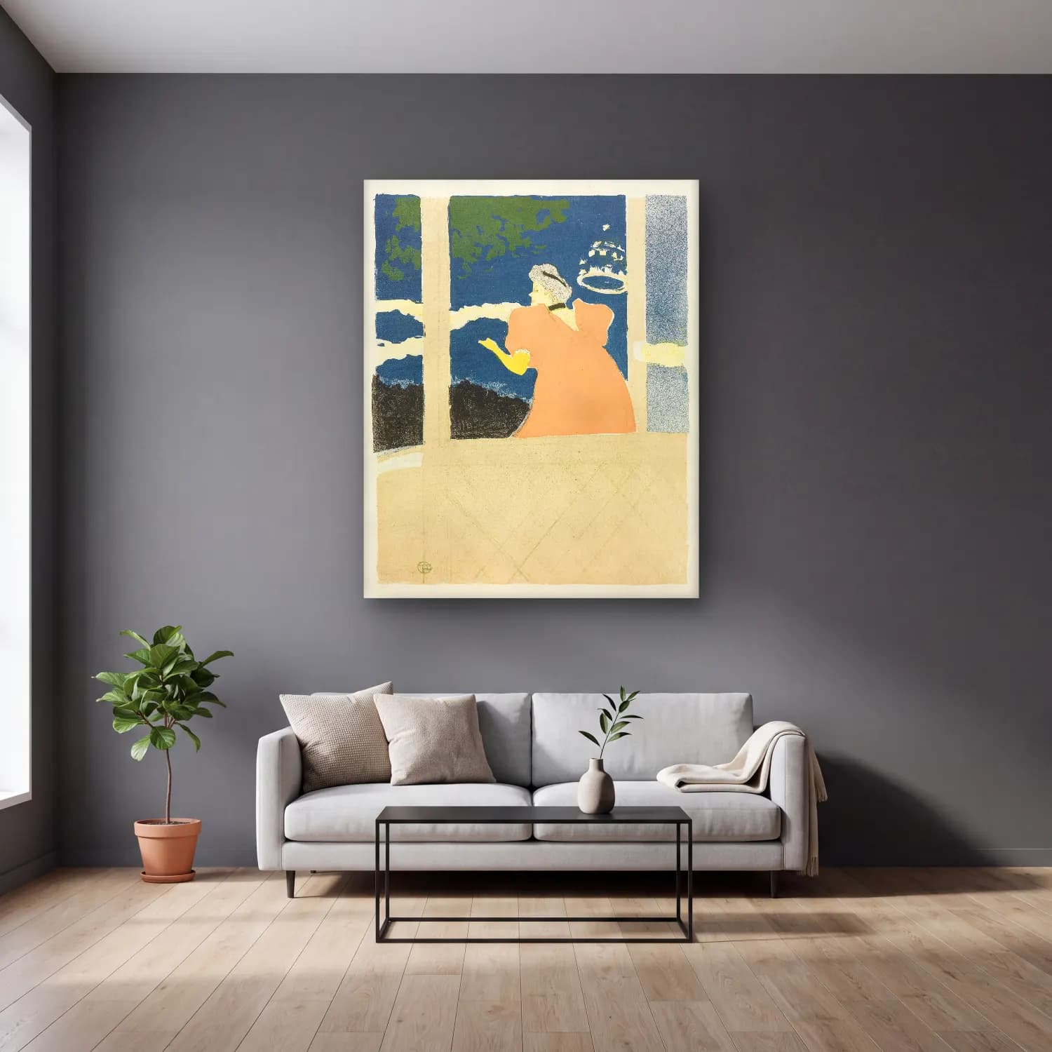 Henri de Toulouse-Lautrec – Elbiseli Kadın – Pastel Tonlar cam tablo — gri duvarlı salonda