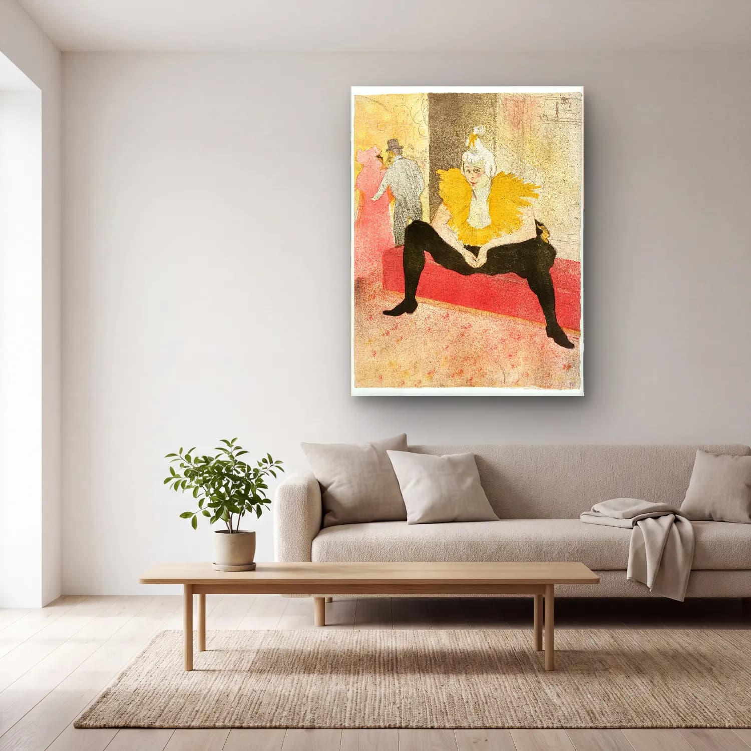 Henri de Toulouse-Lautrec – Elbiseli Kadın – Sarı Tonlar cam tablo — açık renk salonda