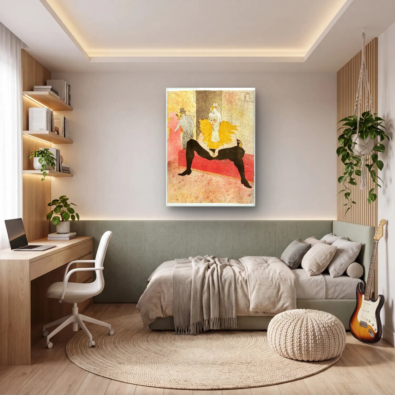 Henri de Toulouse-Lautrec – Elbiseli Kadın – Sarı Tonlar cam tablo — genç odasında
