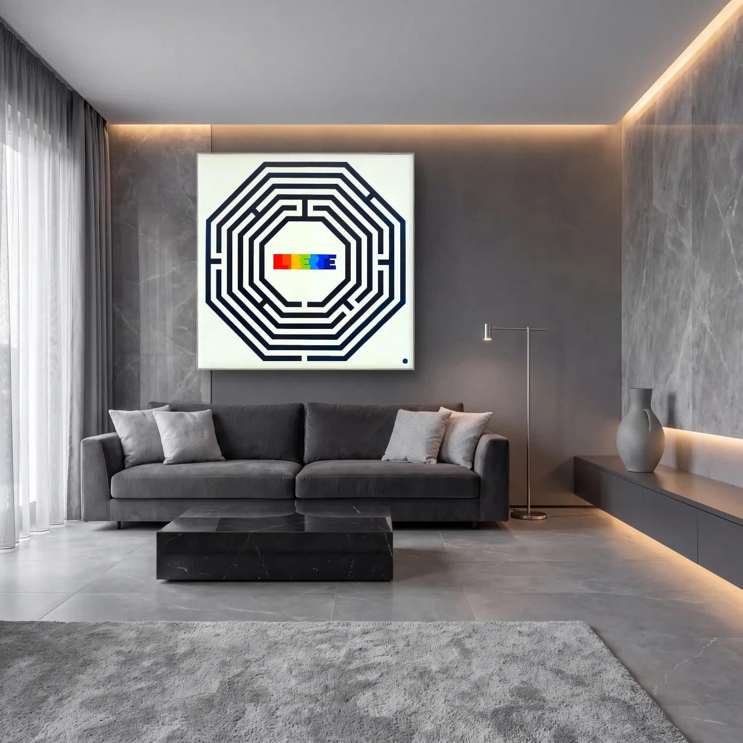 Bauhaus Geometrik Daireler No. 57 cam tablo — lüks salon duvarında