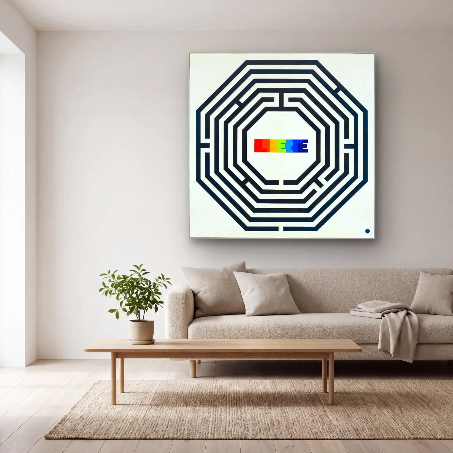 Bauhaus Geometrik Daireler No. 57 cam tablo — açık renk salonda