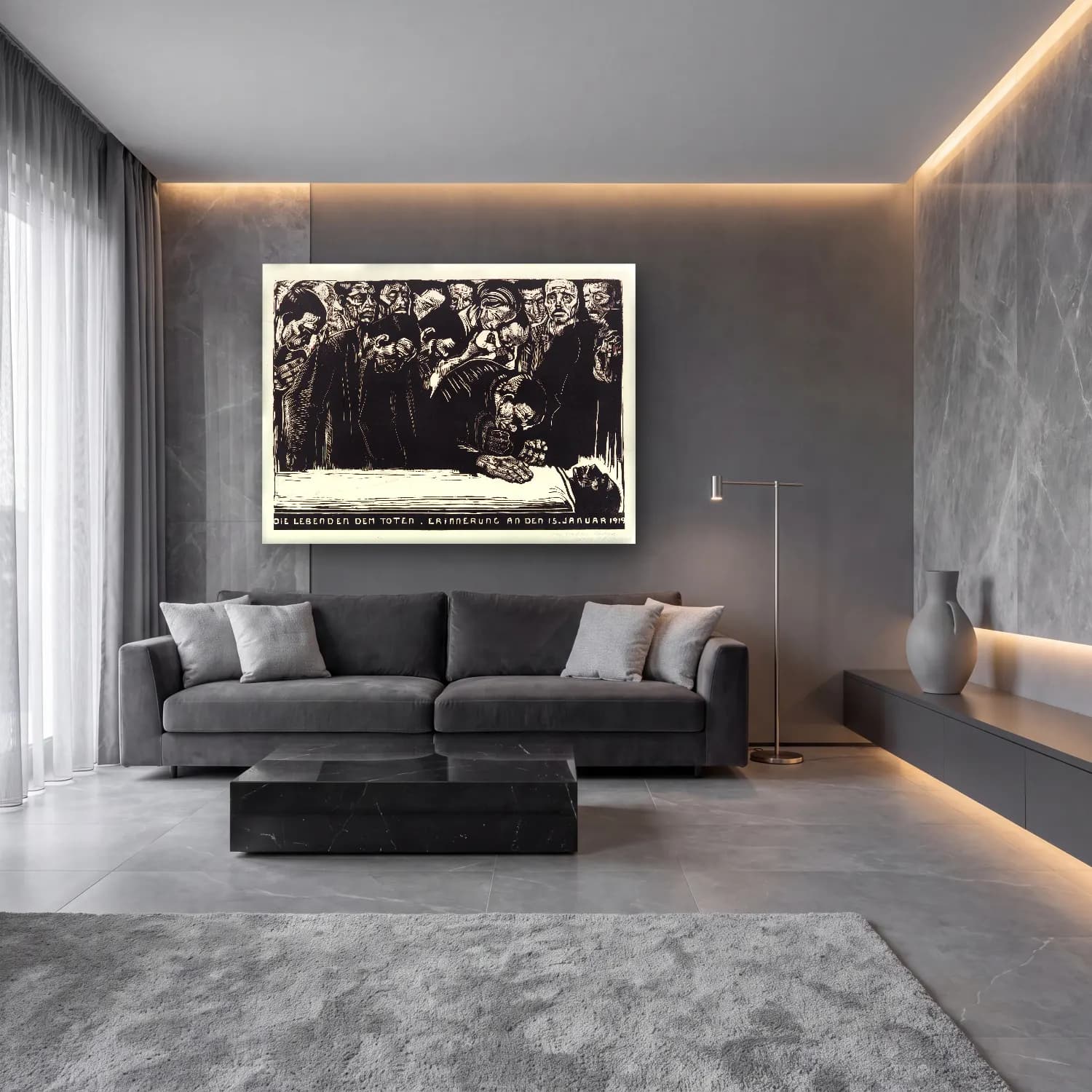 Siyah Beyaz Kalabalık Cadde No. 4 cam tablo — lüks salon duvarında