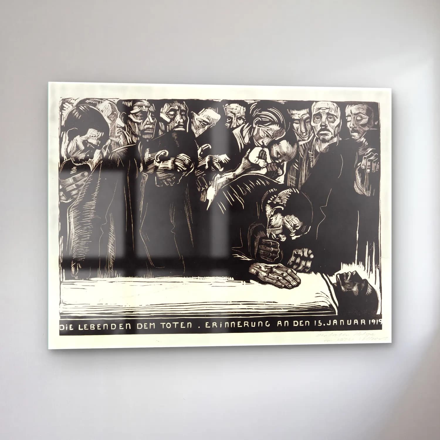 Siyah Beyaz Kalabalık Cadde No. 4 cam tablo — sol açıdan görünüm