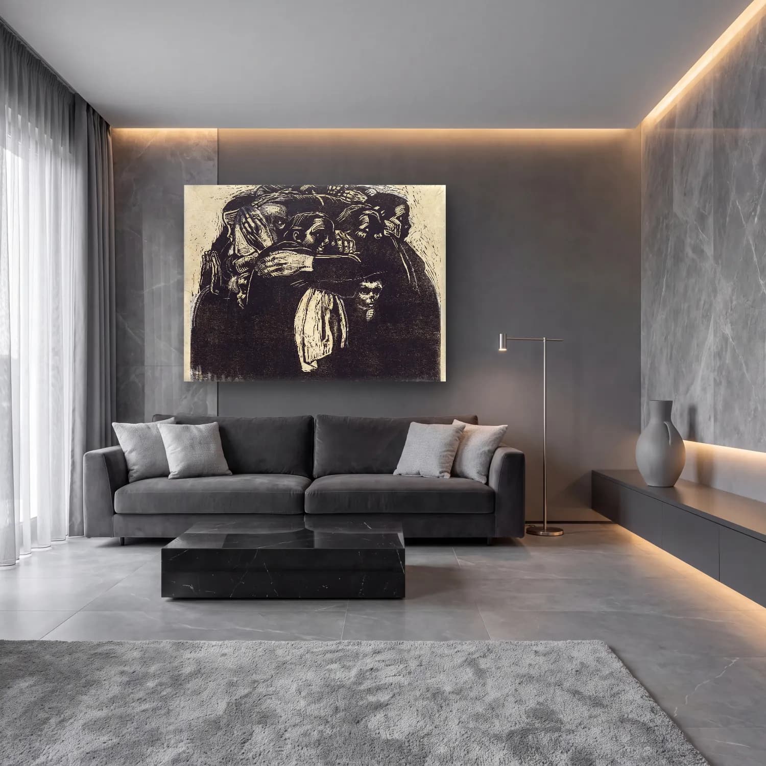 Siyah Beyaz Aşıklar – Siyah Beyaz Tonlar cam tablo — lüks salon duvarında
