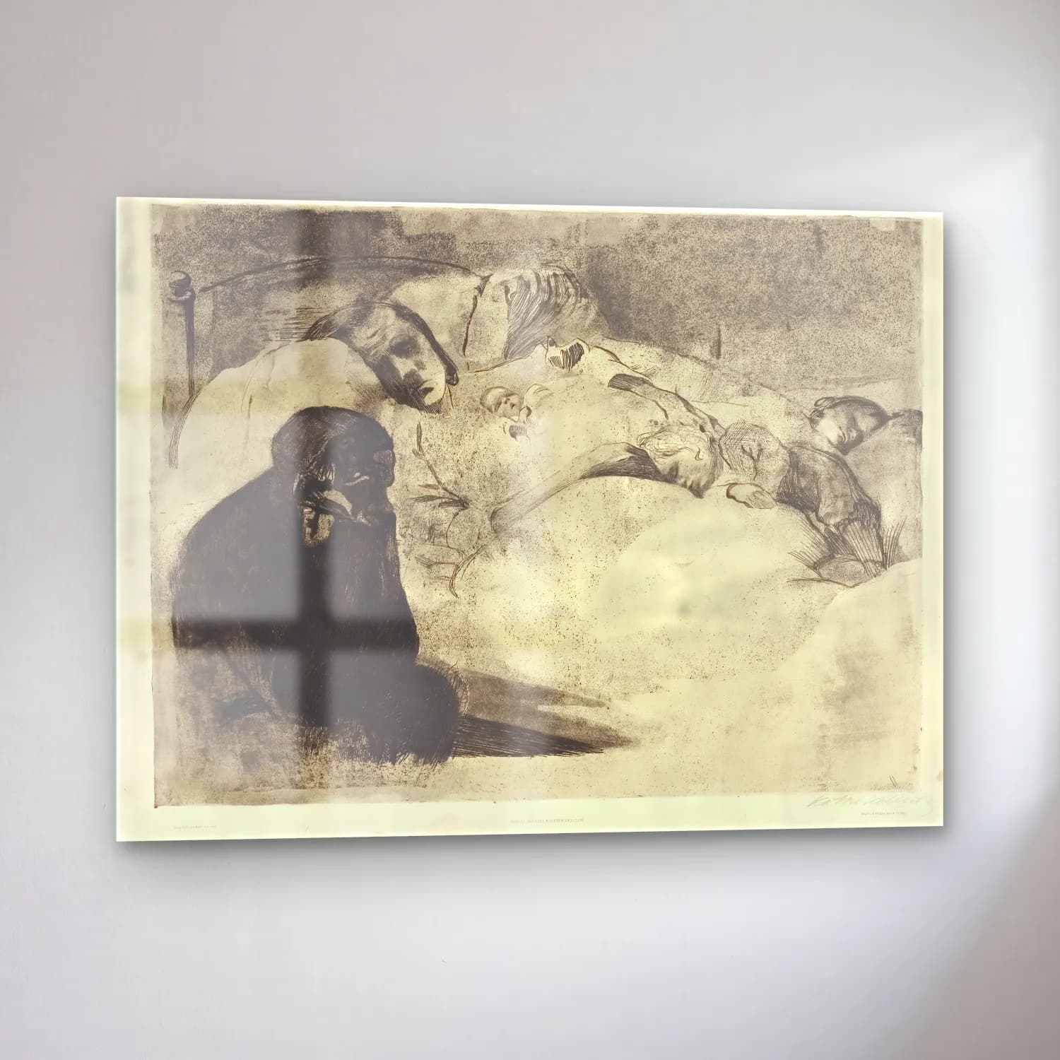 Siyah Beyaz Anne ve Çocuk cam tablo — sol açıdan görünüm