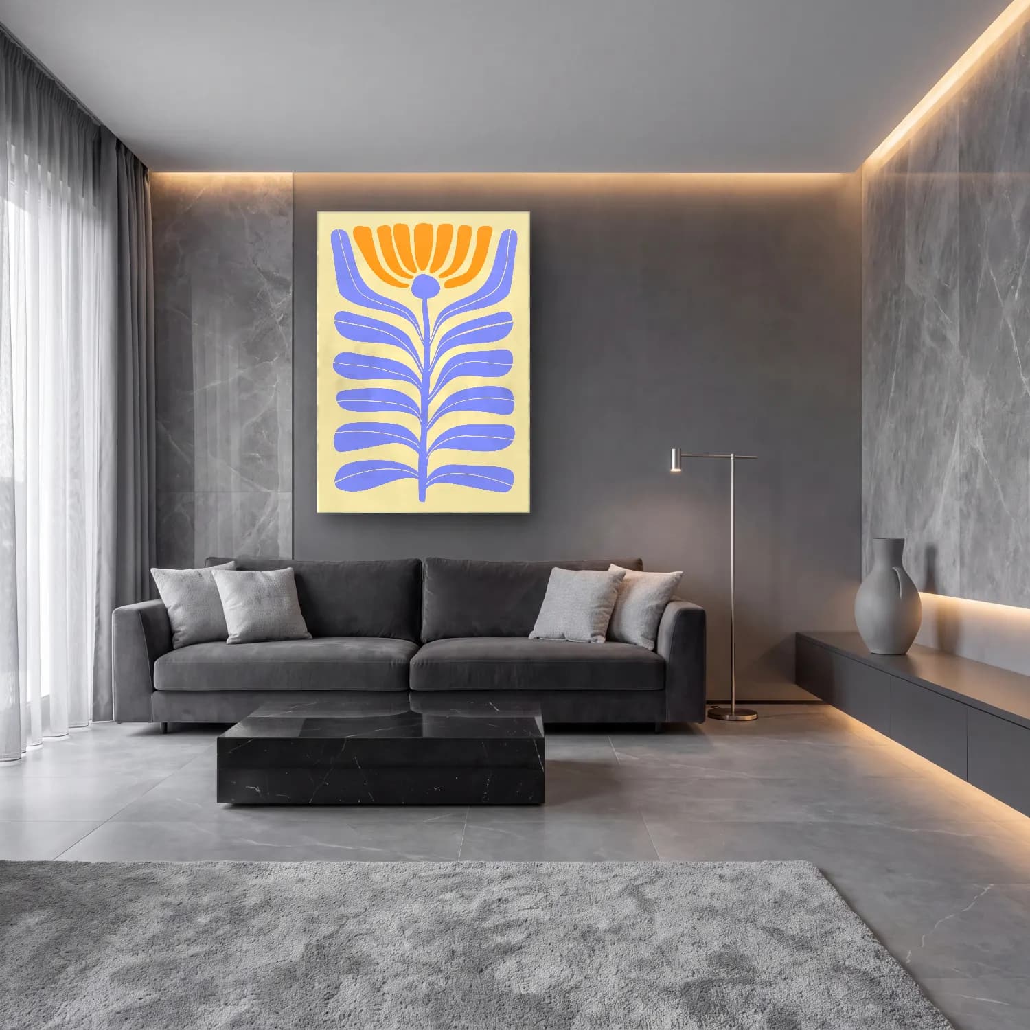 Henri Matisse – Çiçek Deseni No. 12 cam tablo — lüks salon duvarında