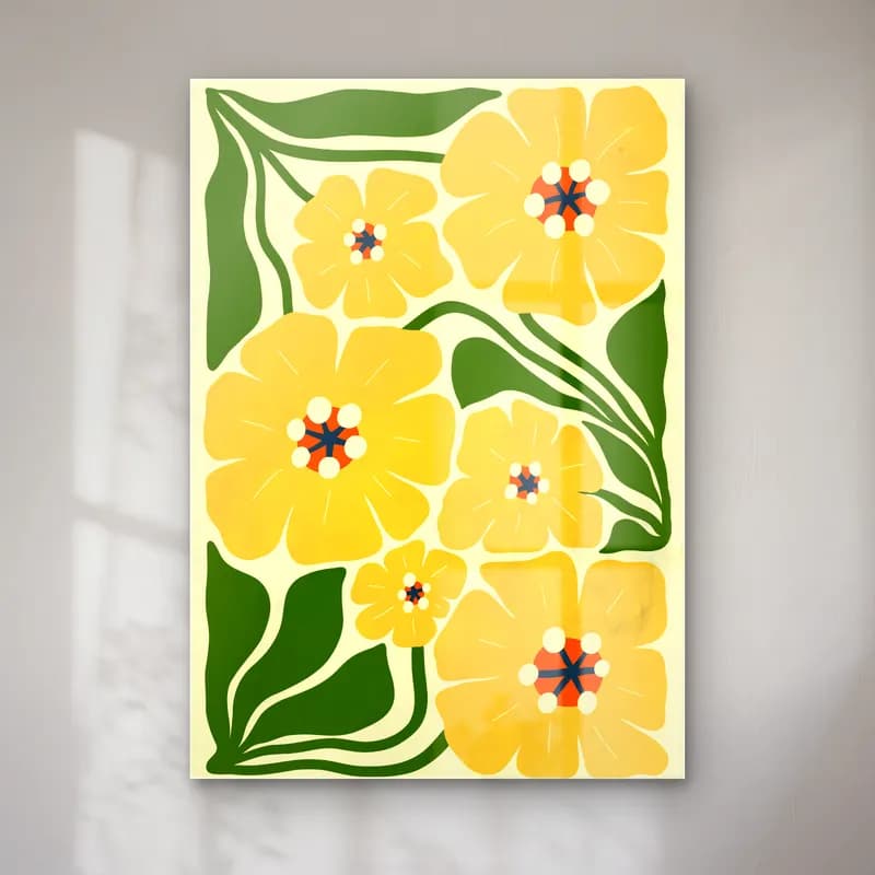 Henri Matisse – Çiçek Deseni – Sarı Tonlar cam tablo — Henri Matisse – Çiçek Deseni – Sarı Tonlar — retro çiçek deseni