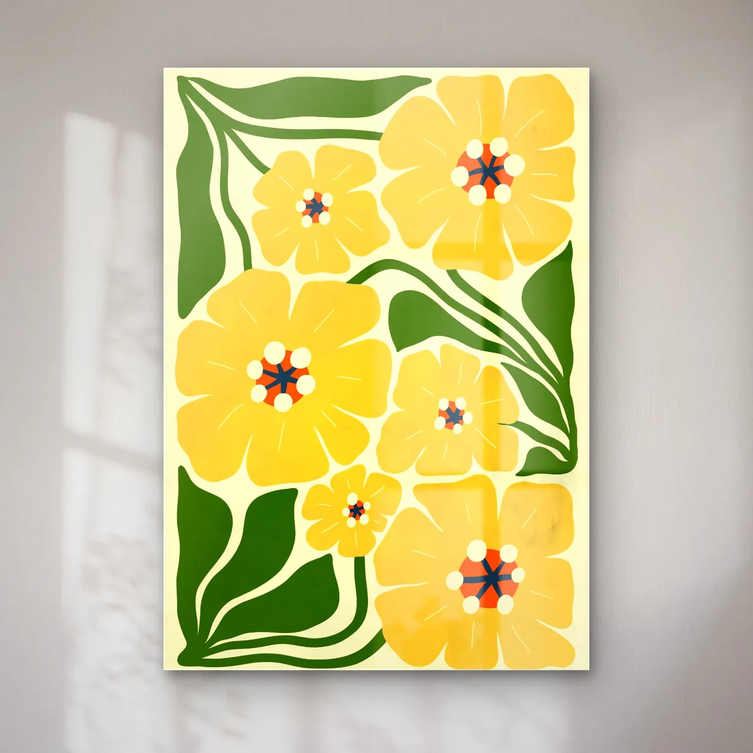 Henri Matisse – Çiçek Deseni – Sarı Tonlar cam tablo — Henri Matisse – Çiçek Deseni – Sarı Tonlar — retro çiçek deseni