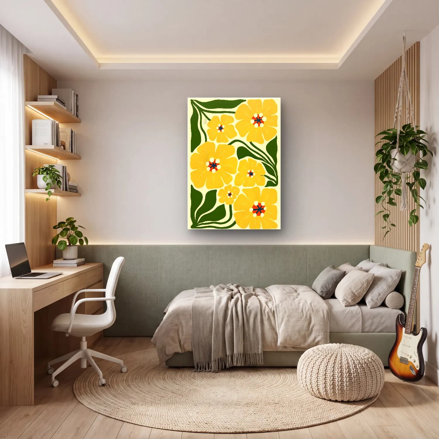 Henri Matisse – Çiçek Deseni – Sarı Tonlar cam tablo — genç odasında