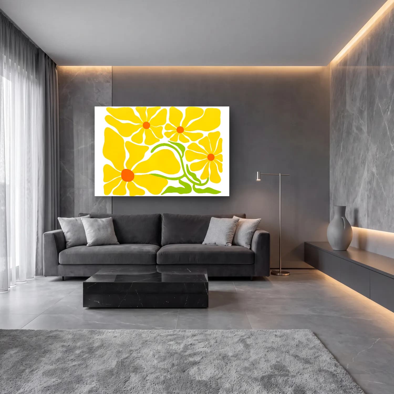 Henri Matisse – Çiçek Deseni No. 20 cam tablo — lüks salon duvarında