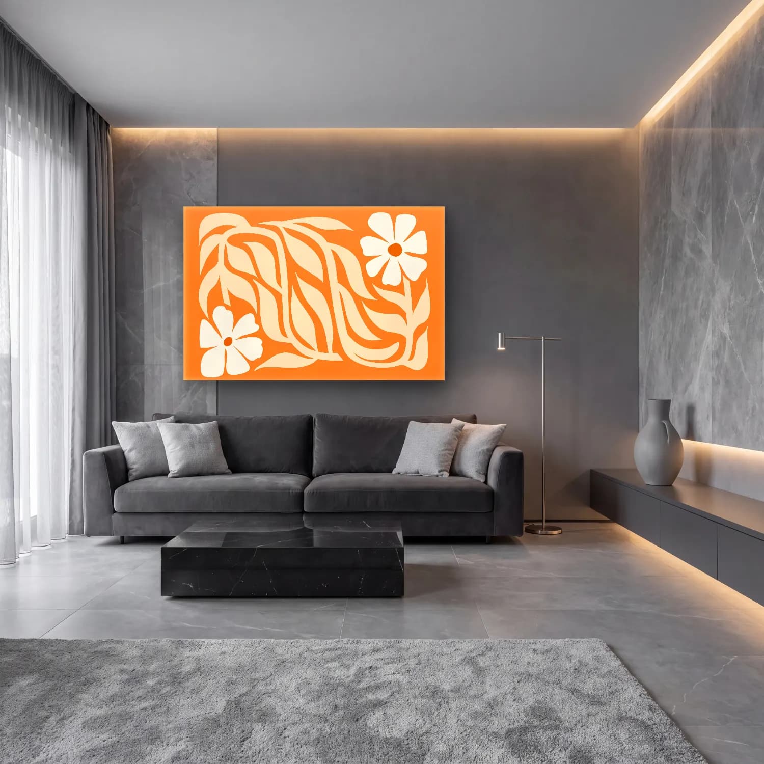Henri Matisse – Çiçek Deseni No. 25 cam tablo — lüks salon duvarında