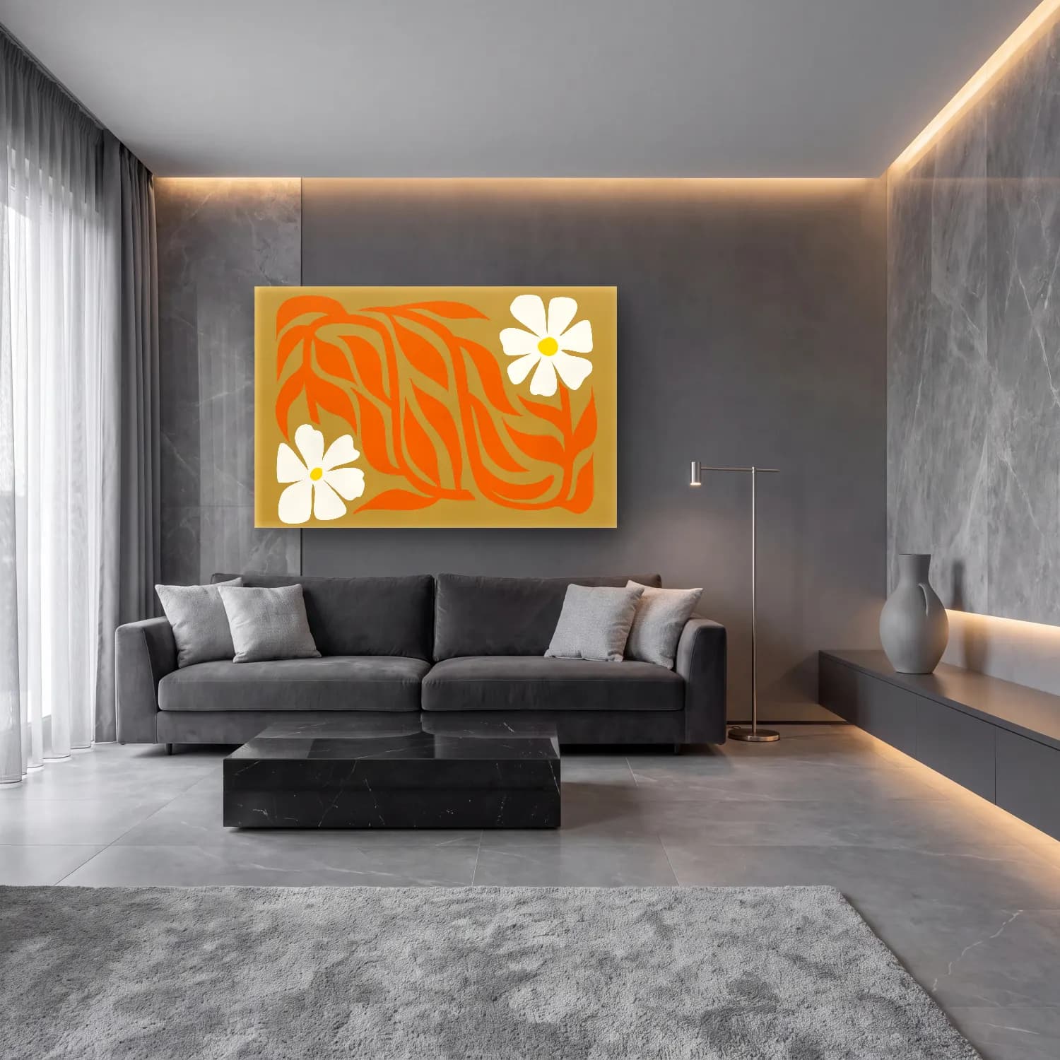 Henri Matisse – Çiçek Deseni No. 26 cam tablo — lüks salon duvarında
