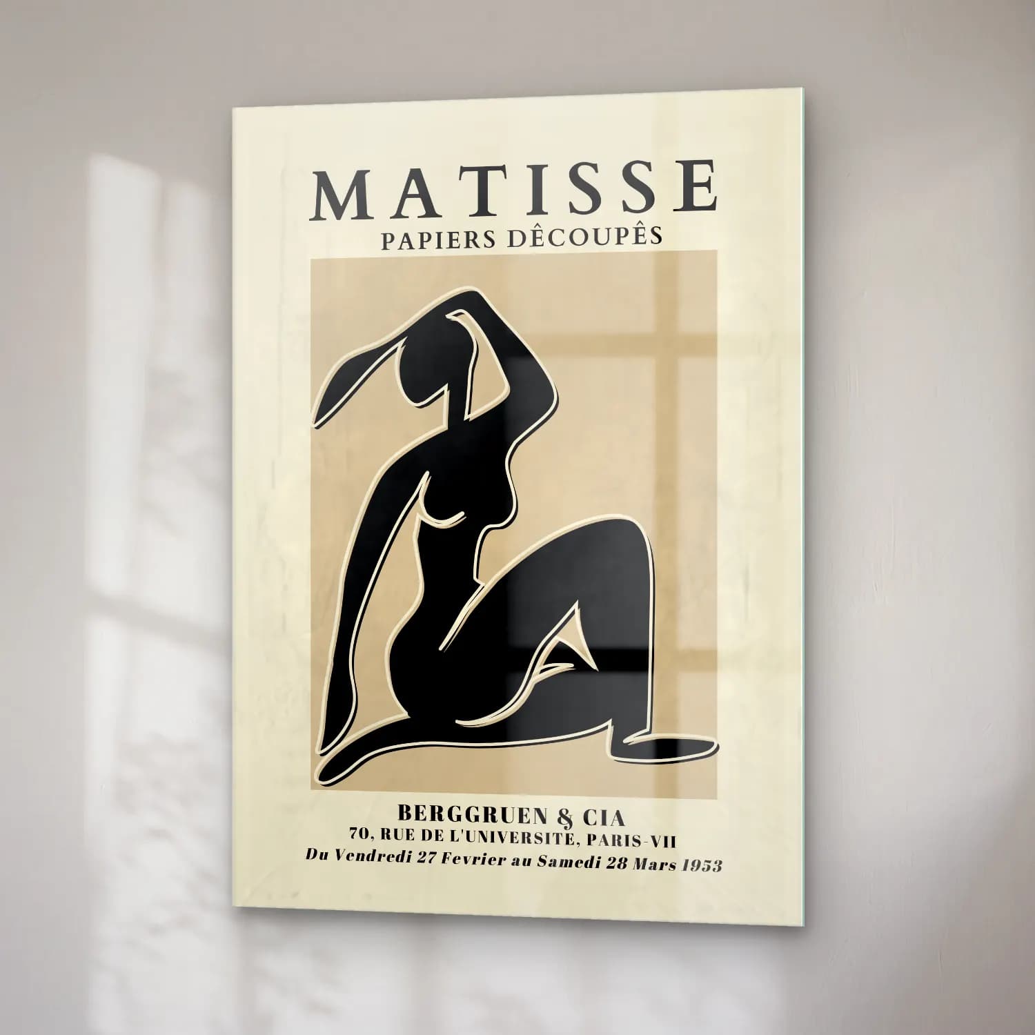 Henri Matisse – Figür Çalışması – Siyah Beyaz Tonlar cam tablo — sağ açıdan görünüm