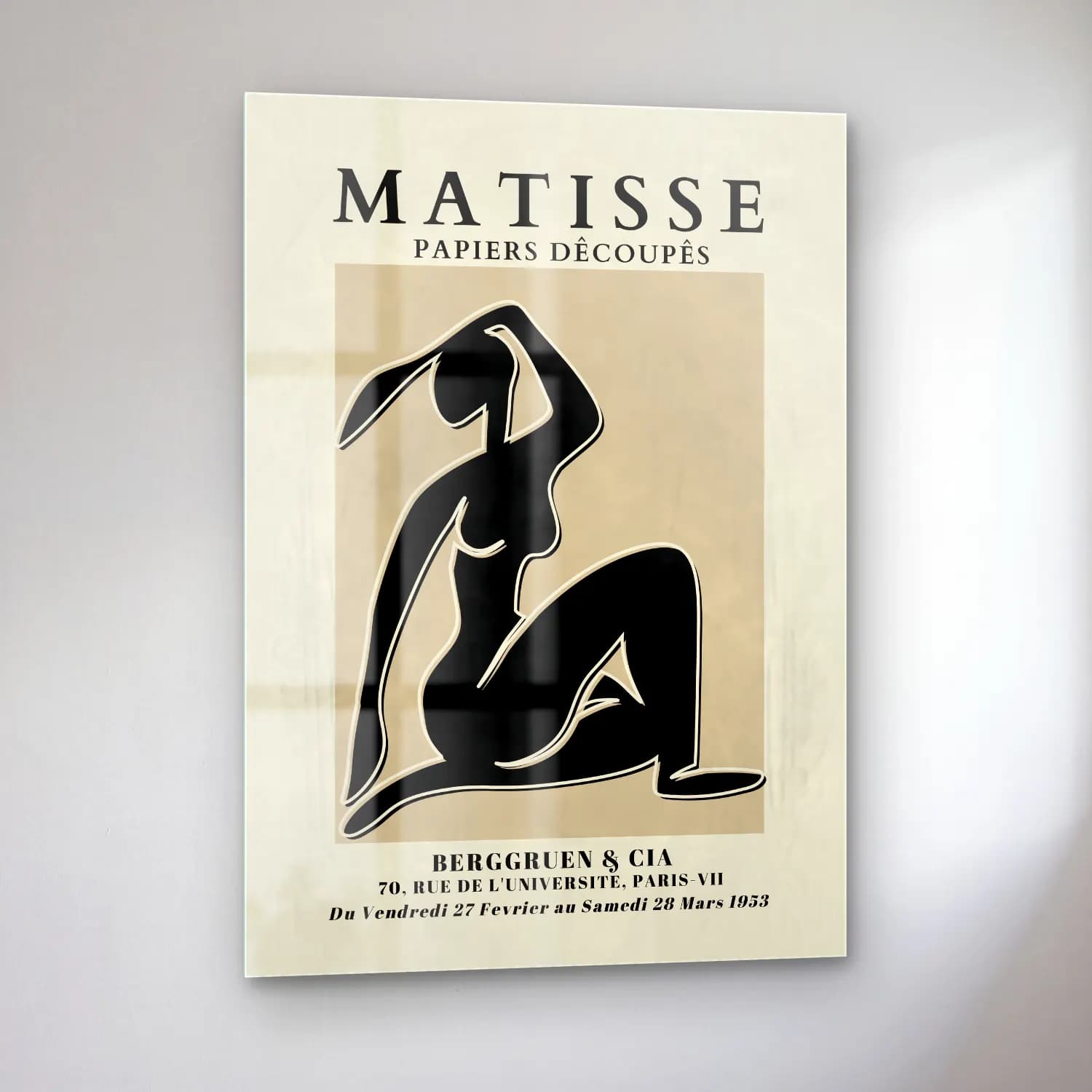Henri Matisse – Figür Çalışması – Siyah Beyaz Tonlar cam tablo — sol açıdan görünüm