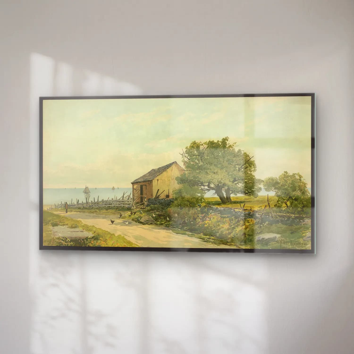 Vintage Kır Evi No. 32 cam tablo — sağ açıdan görünüm