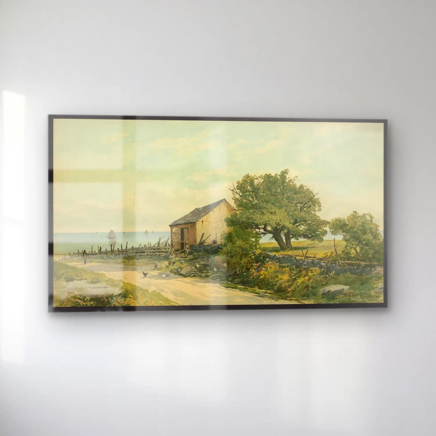 Vintage Kır Evi No. 32 cam tablo — sol açıdan görünüm