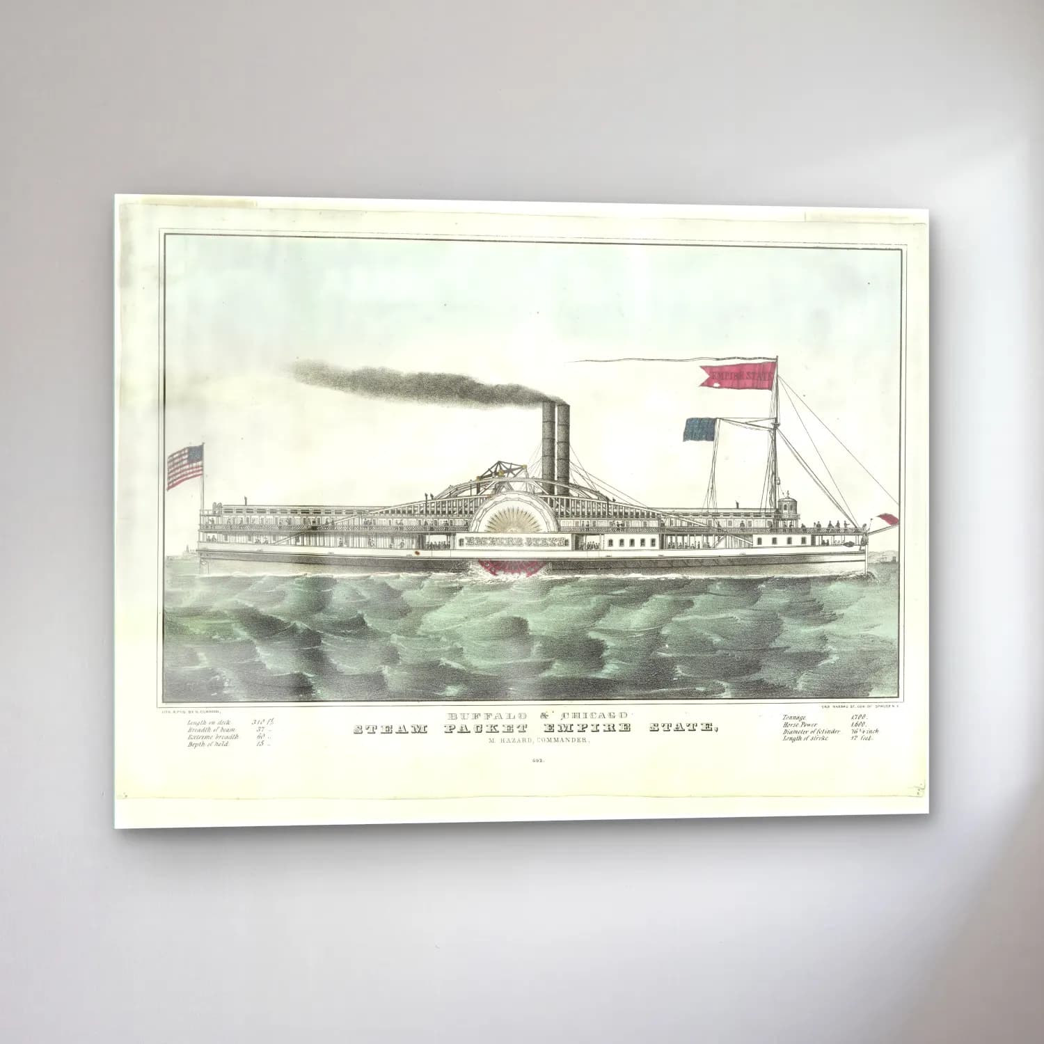 Vintage Fırtınalı Denizde Gemi No. 13 cam tablo — sol açıdan görünüm