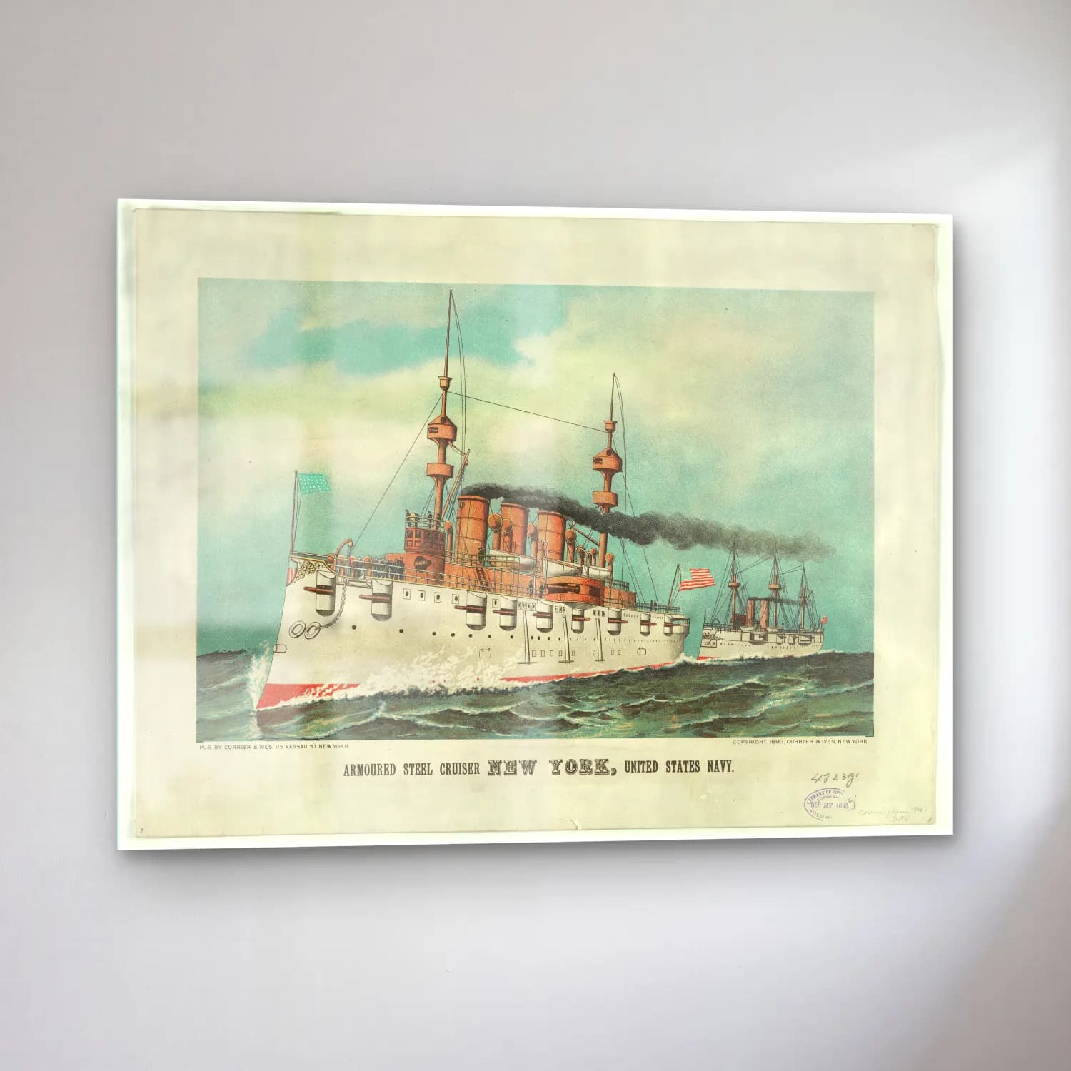 Vintage Fırtınalı Denizde Gemi No. 15 cam tablo — sol açıdan görünüm