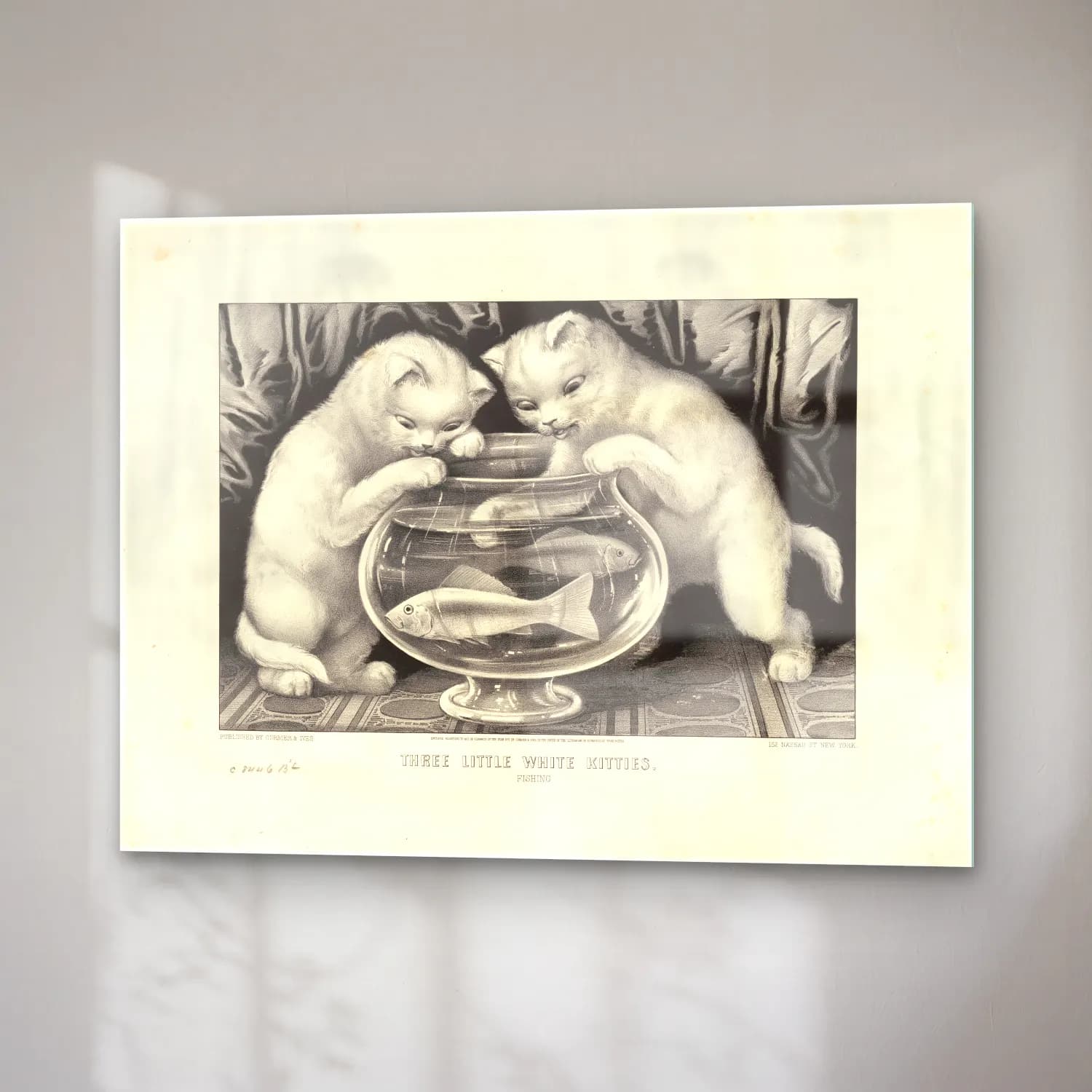 Vintage Kedi No. 27 cam tablo — sağ açıdan görünüm
