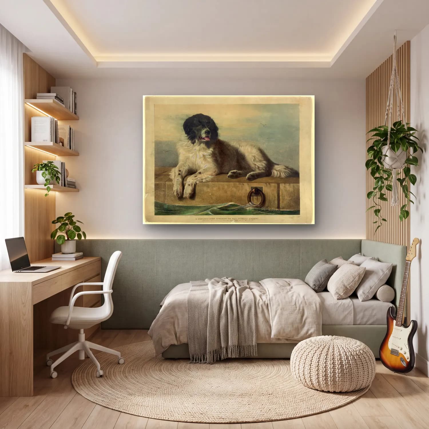 Vintage Köpek No. 22 cam tablo — genç odasında