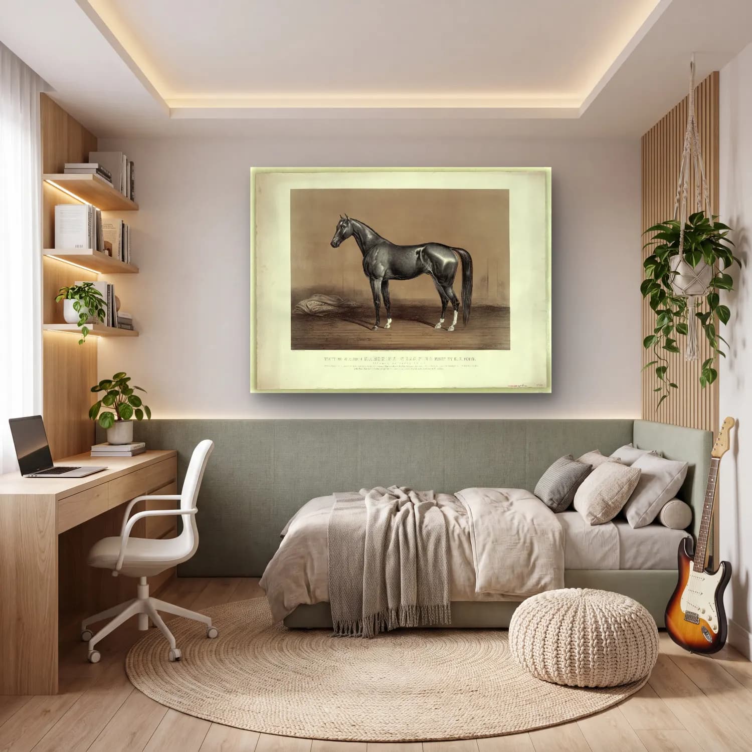 Siyah Beyaz At – Siyah Beyaz Tonlar cam tablo — genç odasında