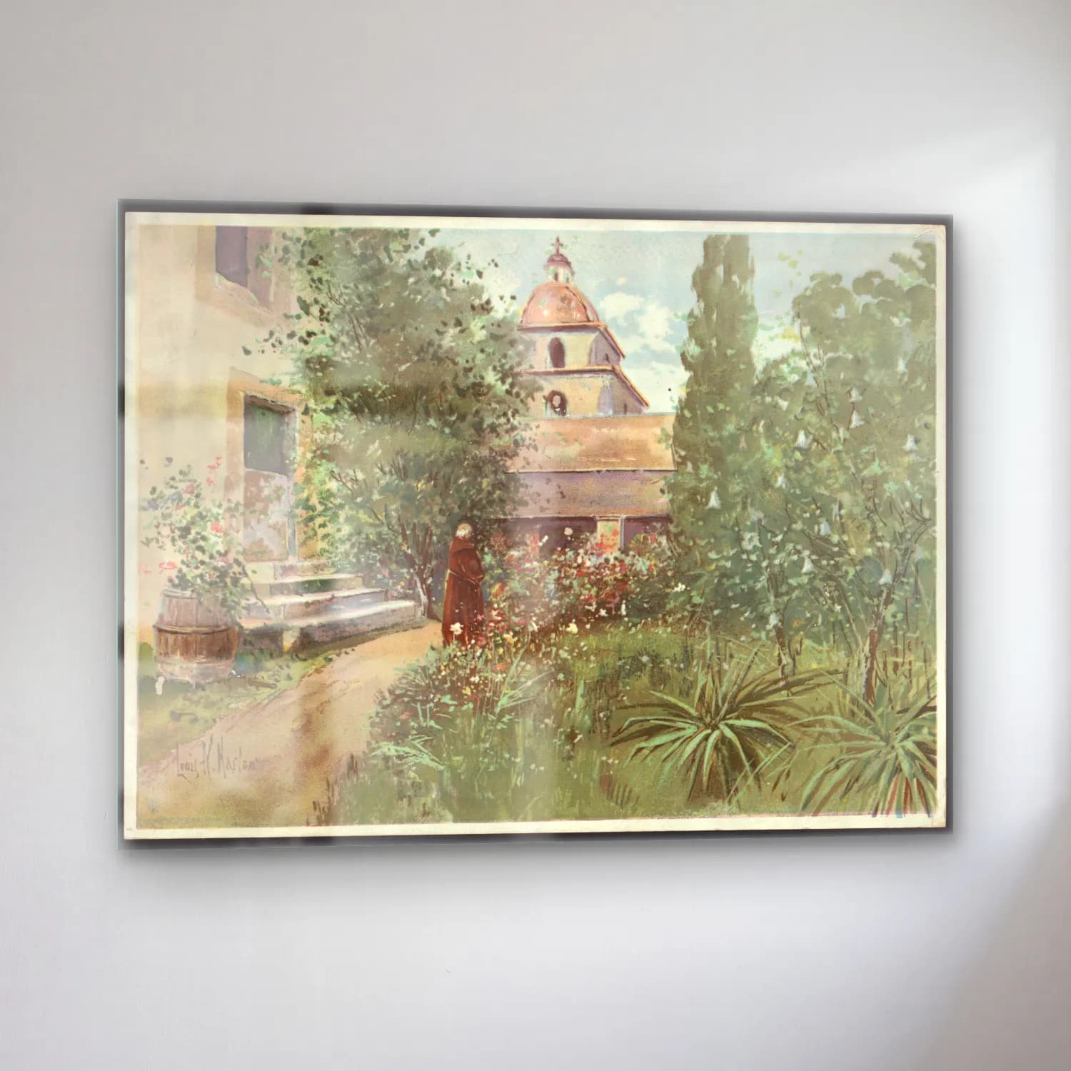 Suluboya Çiçek Bahçesi No. 9 cam tablo — sol açıdan görünüm