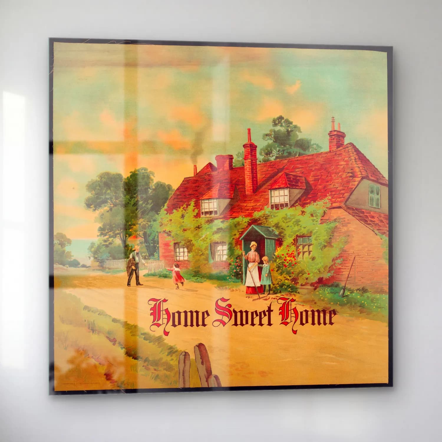 Vintage Poster Kır Evi cam tablo — sol açıdan görünüm