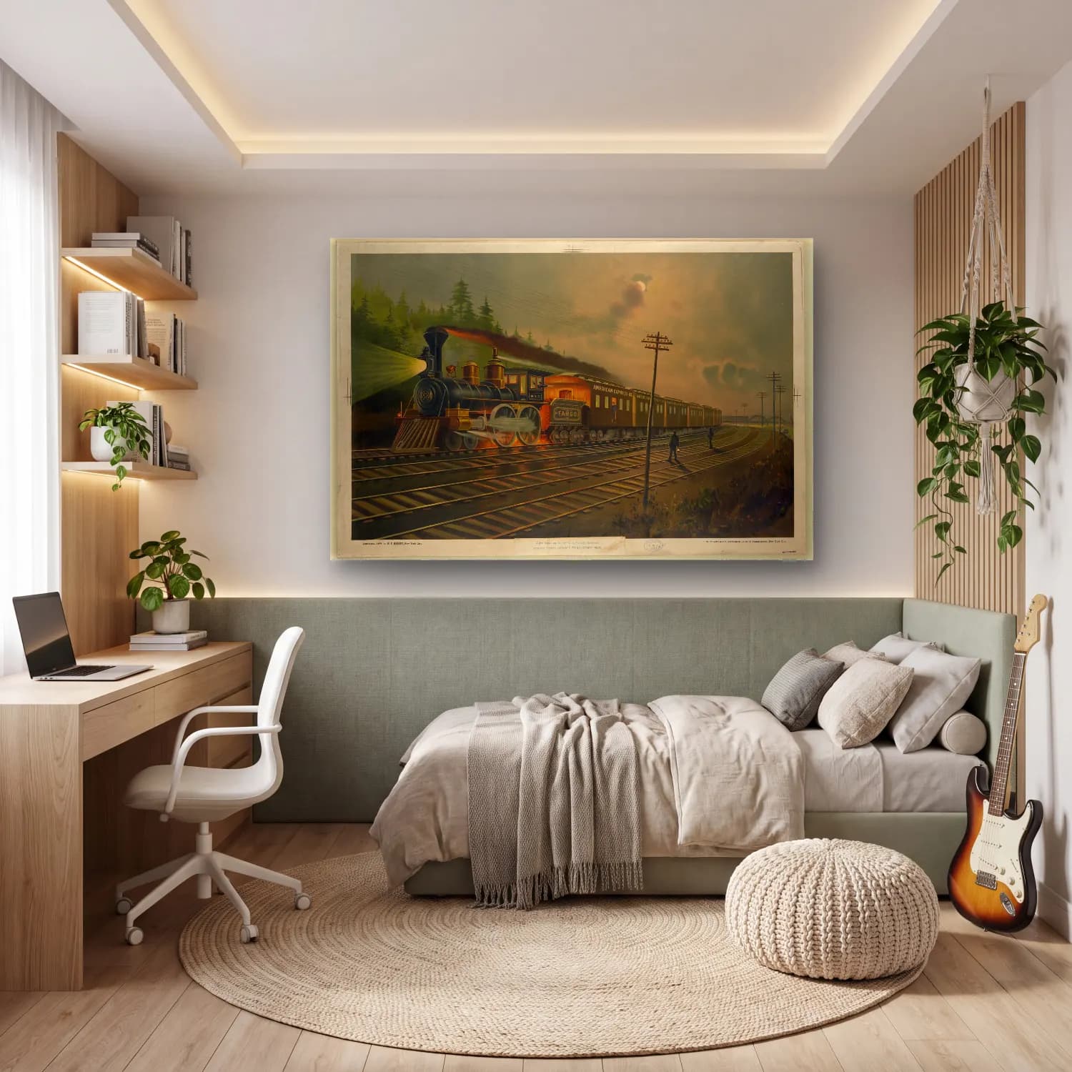 Vintage Tren – Siyah Beyaz Tonlar cam tablo — genç odasında