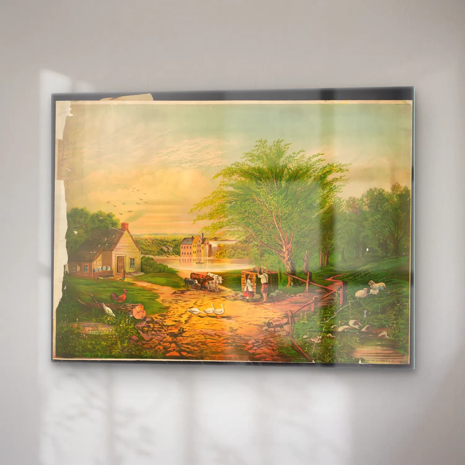 Vintage Kır Evi No. 34 cam tablo — sağ açıdan görünüm