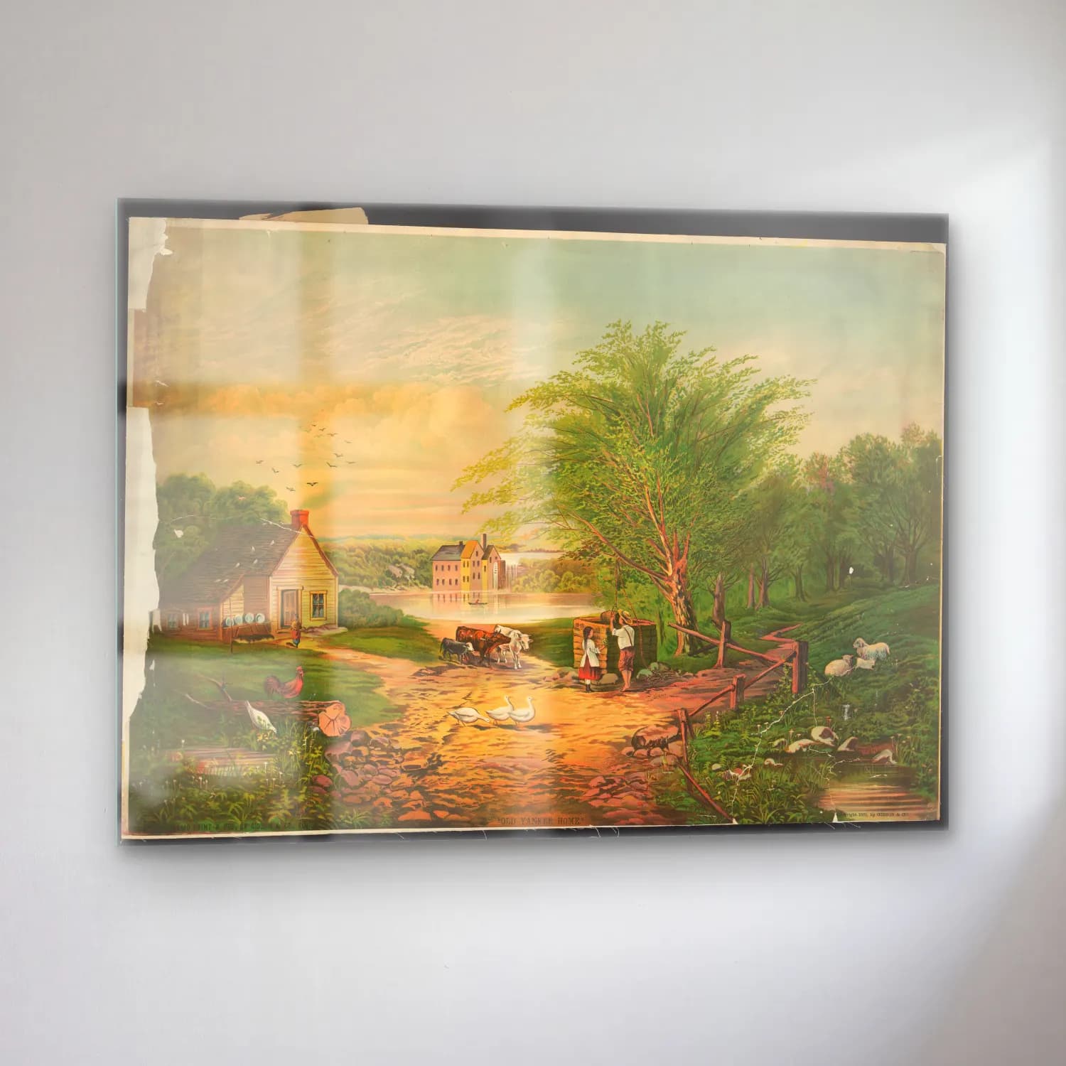 Vintage Kır Evi No. 34 cam tablo — sol açıdan görünüm