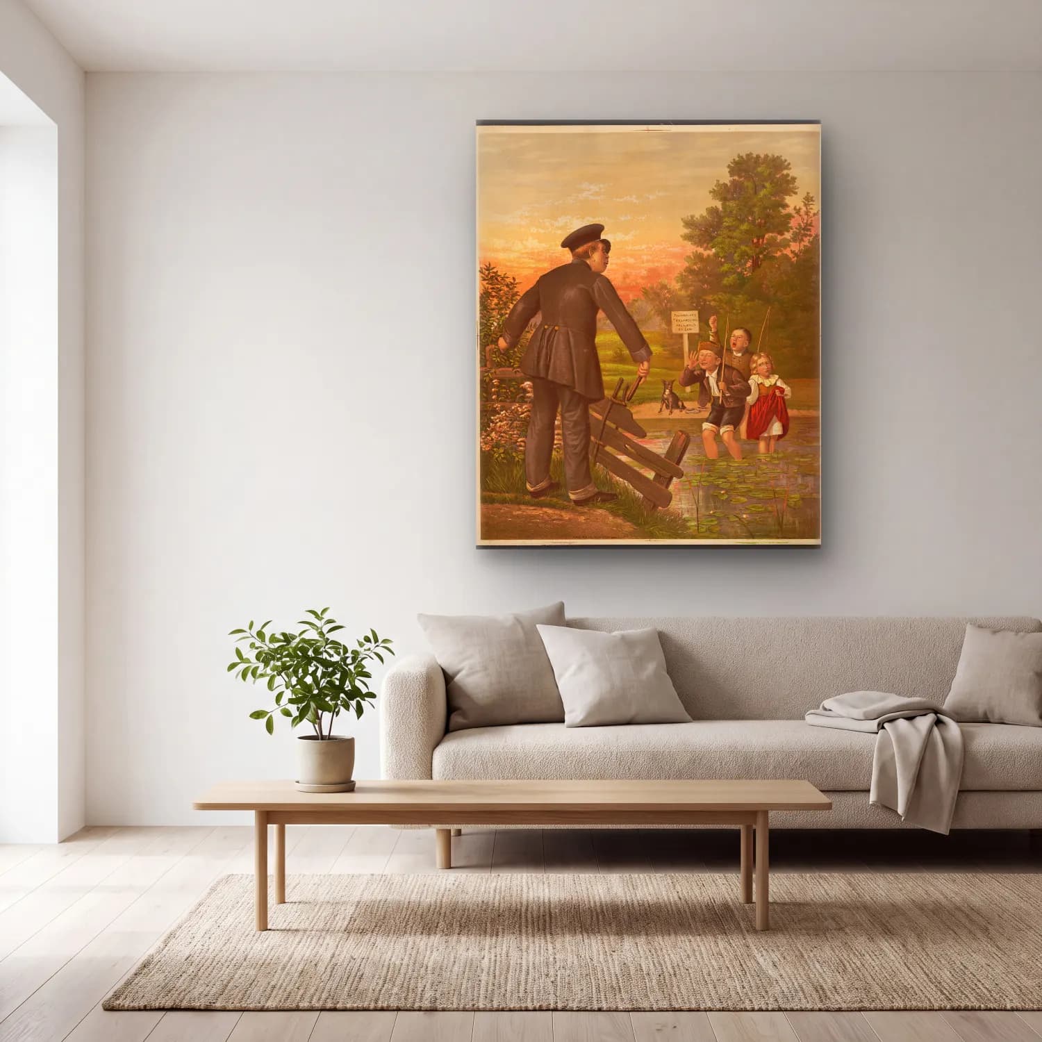 Vintage Poster Golf cam tablo — açık renk salonda