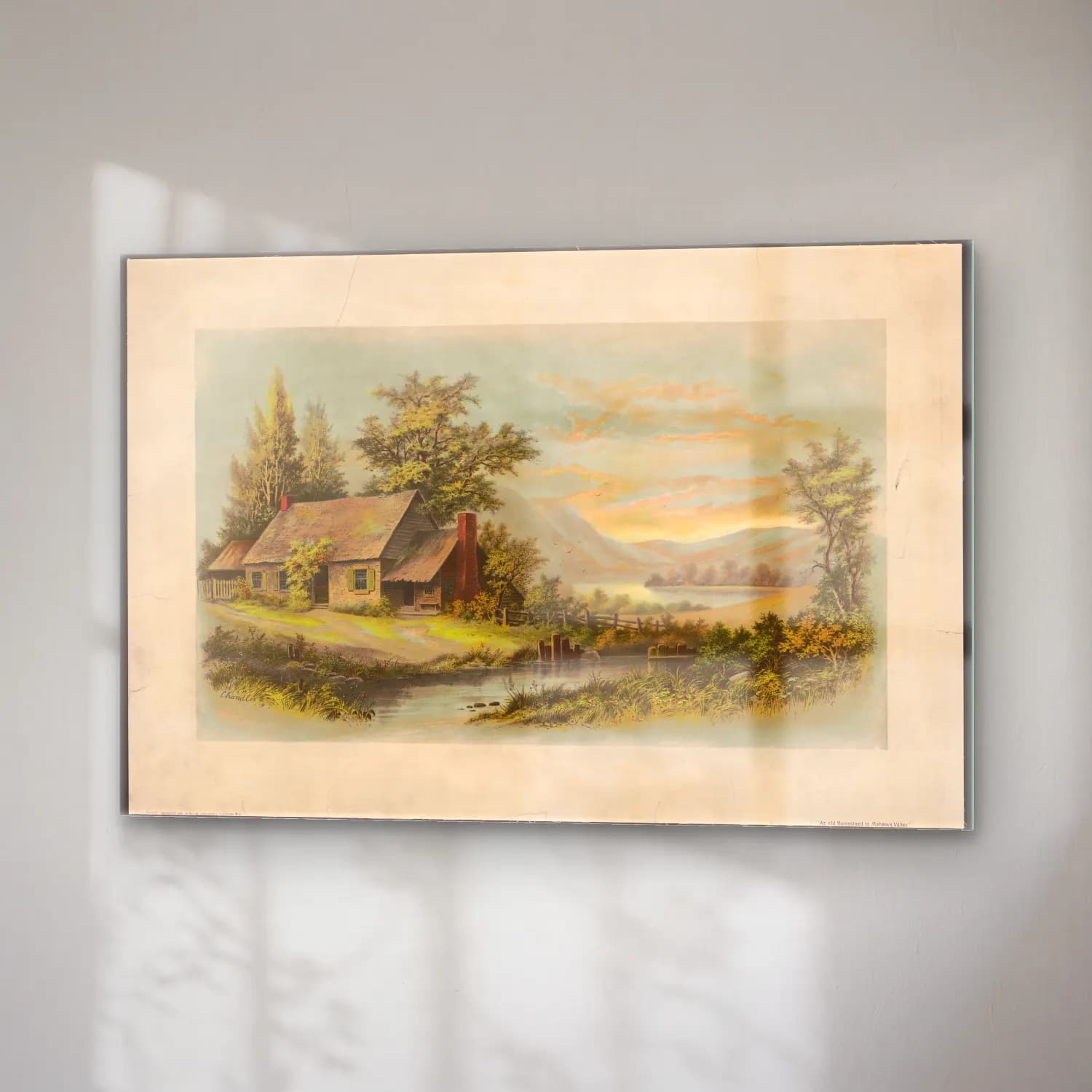 Vintage Kır Evi – Kırmızı Tonlar cam tablo — sağ açıdan görünüm
