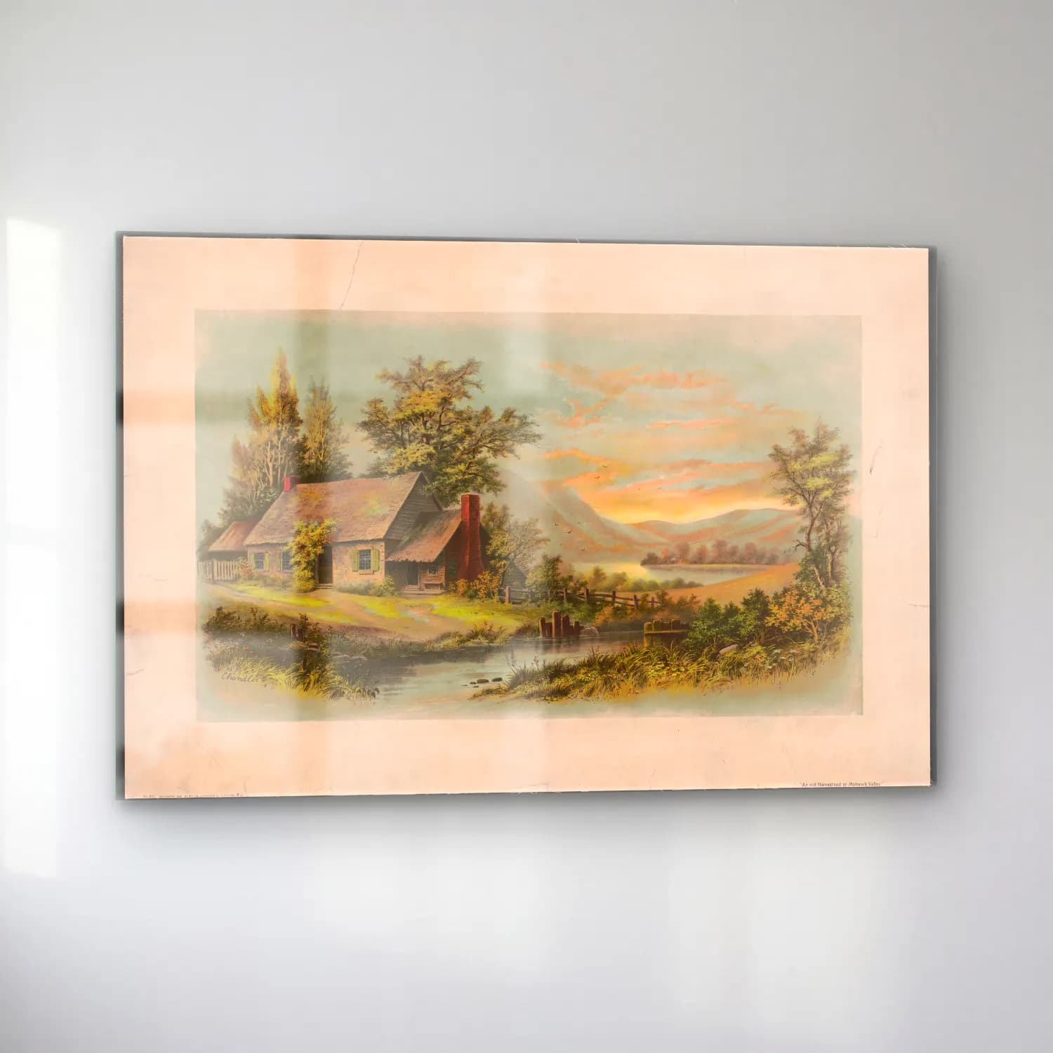 Vintage Kır Evi – Kırmızı Tonlar cam tablo — sol açıdan görünüm