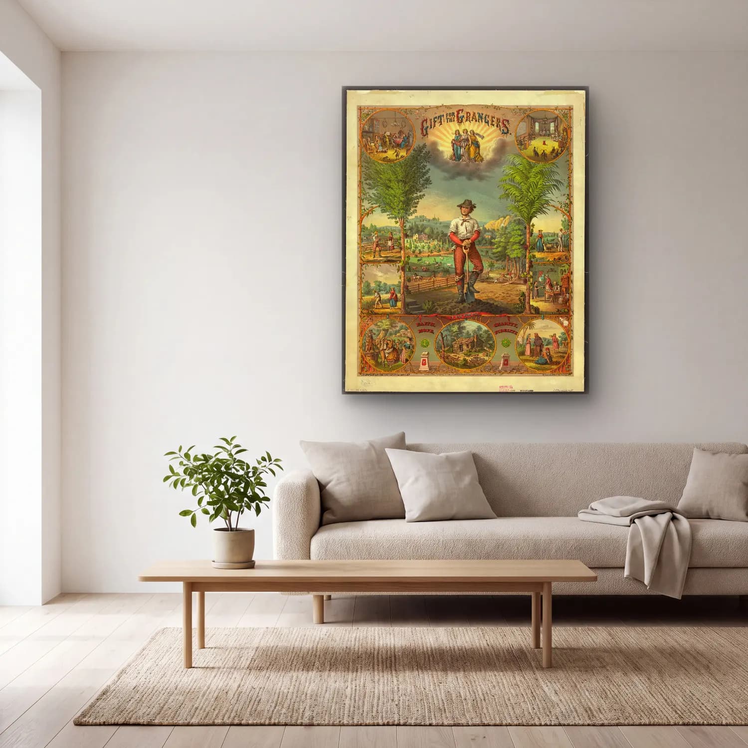 Vintage Poster Dini Sahne – Sarı Tonlar cam tablo — açık renk salonda