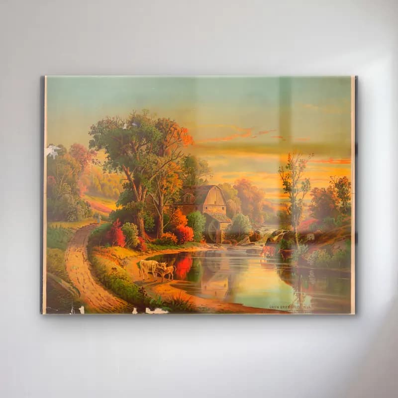 Vintage Kırda Nehir – Pembe Tonlar cam tablo — Vintage Kırda Nehir – Pembe Tonlar — vintage kırda nehir