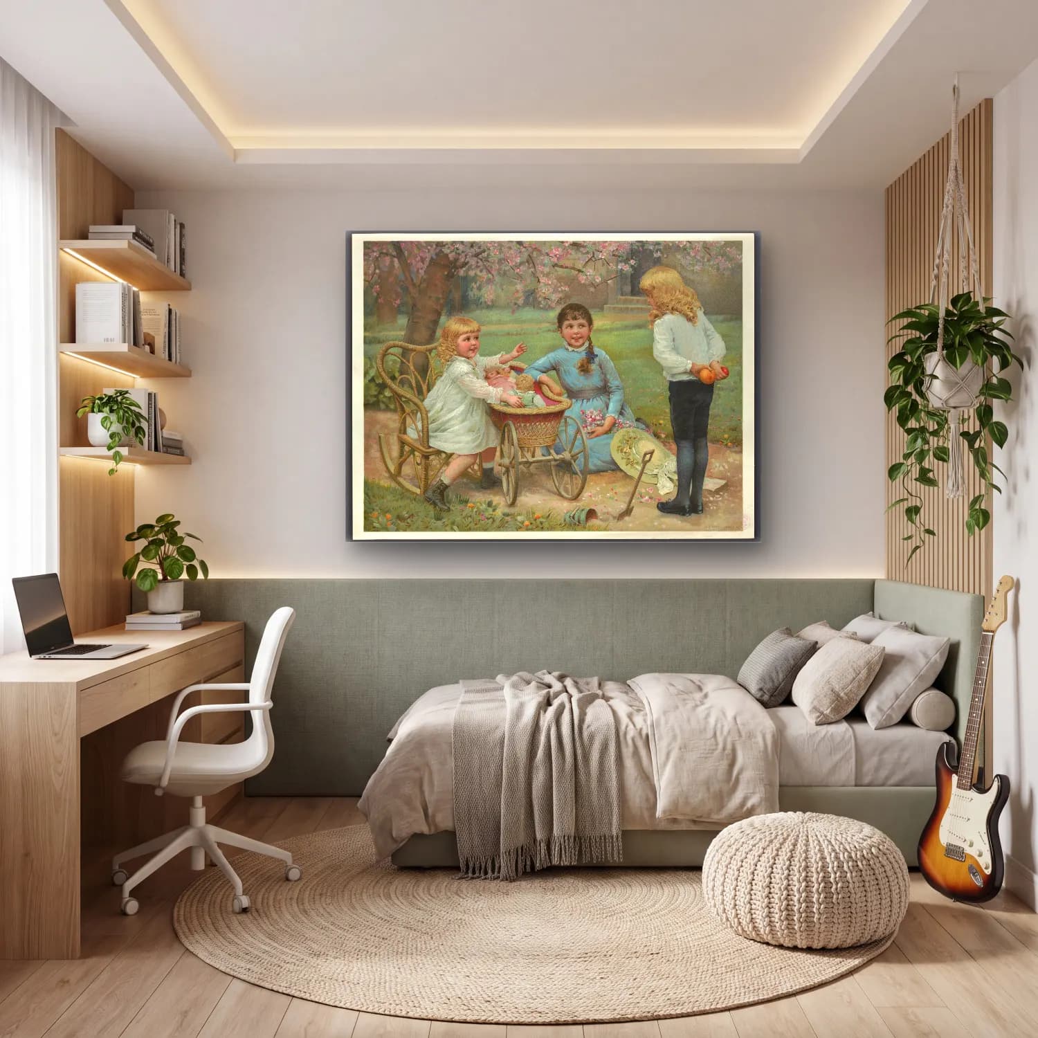 Vintage Çiçek Pazarı – Pastel Tonlar cam tablo — genç odasında
