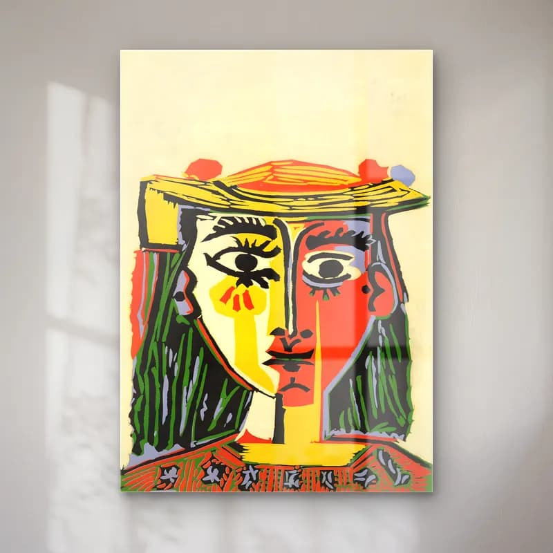 Pop Art Şapkalı Kadın – Sarı Tonlar cam tablo — Pop Art Şapkalı Kadın – Sarı Tonlar — pop art şapkalı kadın