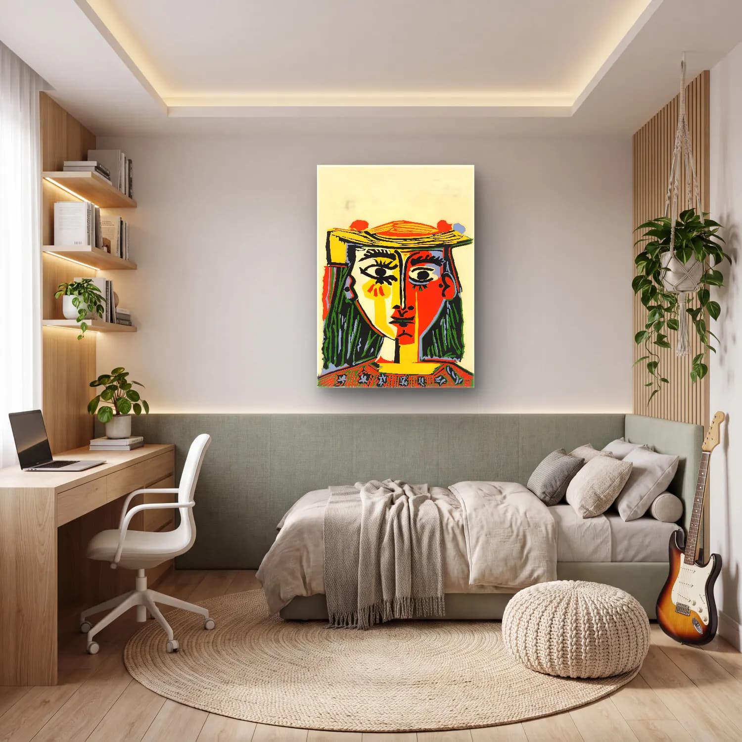 Pop Art Şapkalı Kadın – Sarı Tonlar cam tablo — genç odasında